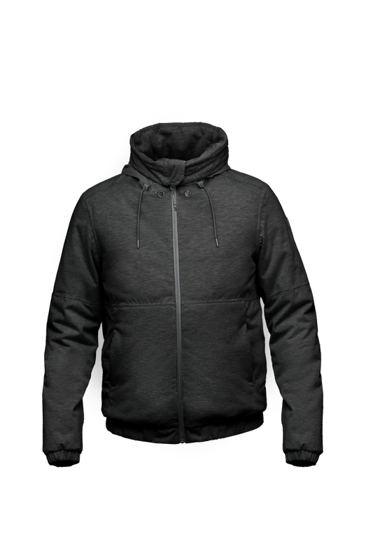 Men's lightweight down filled jersey hoodie that's windproof, waterproof and breathable in Black