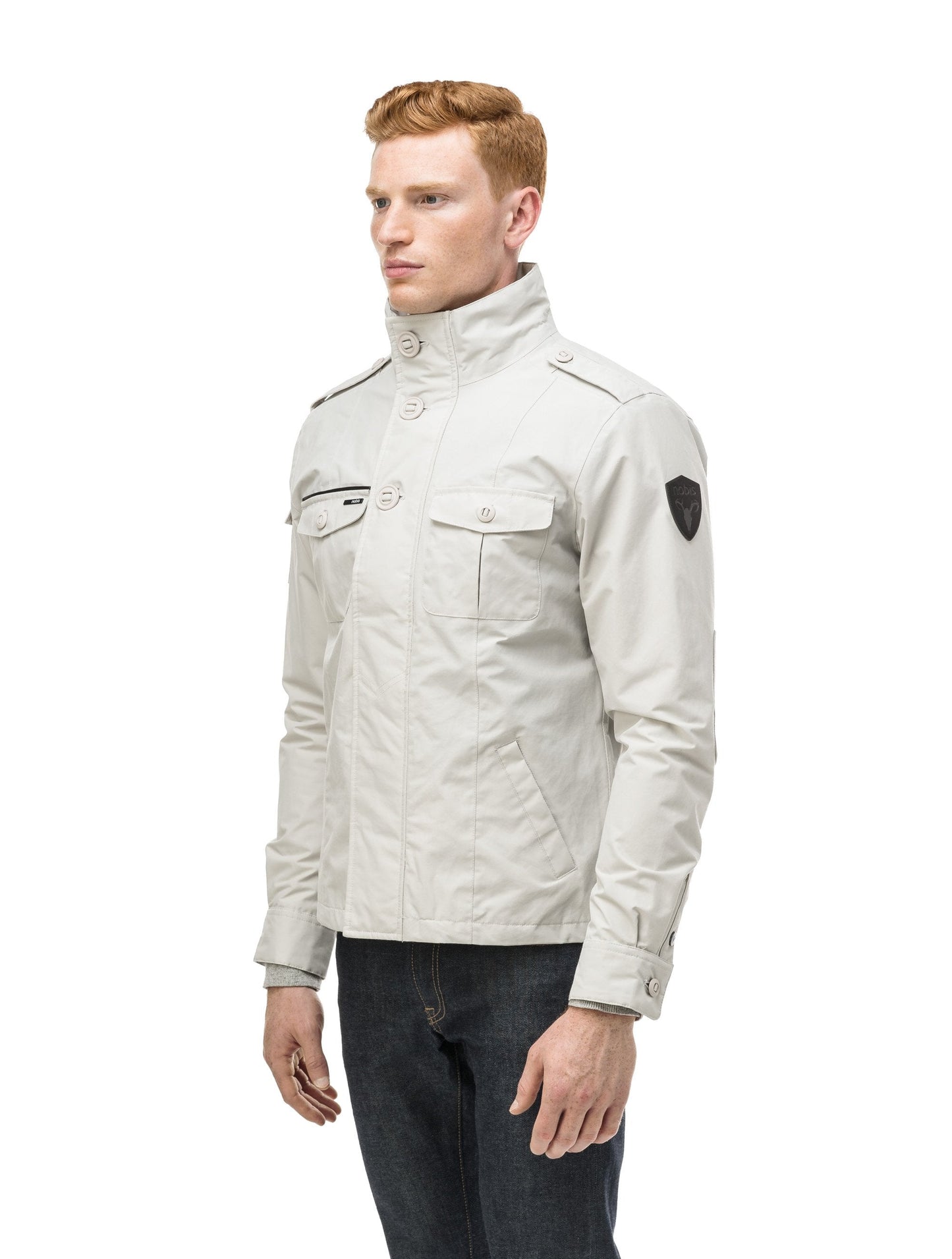 Men's waist length military style jacket in Light Grey