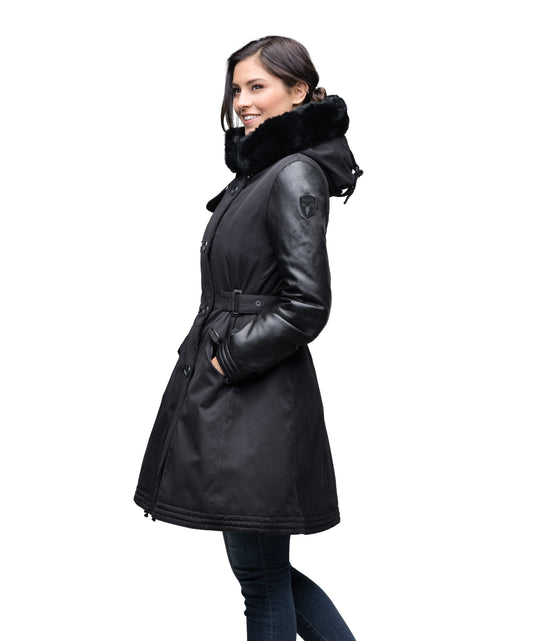 Women's down filled overcoat with double breasted closure and removable down filled lined in Black