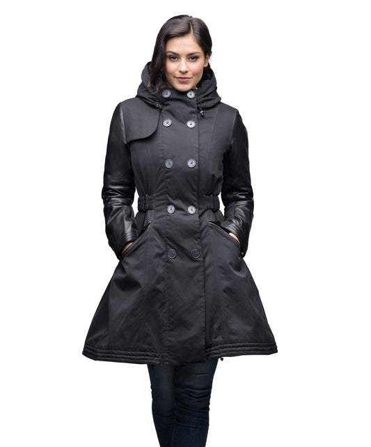 Women's down filled overcoat with double breasted closure and removable down filled lined in Black + Black