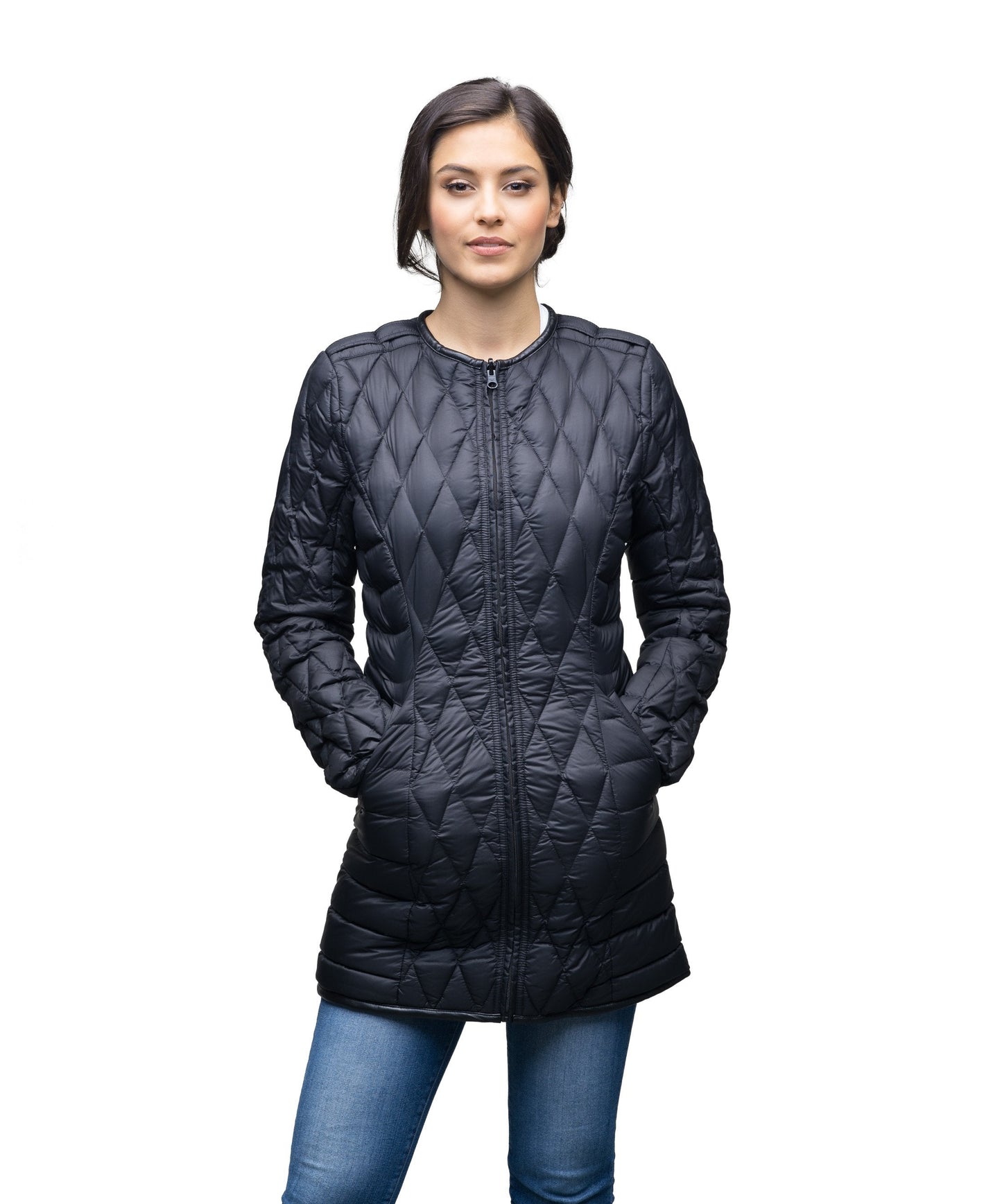 Women's down filled overcoat with double breasted closure and removable down filled lined in Black