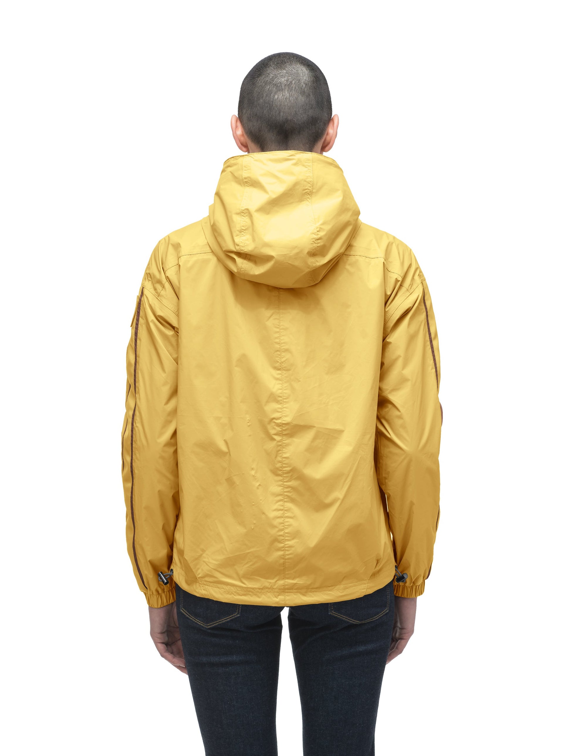 Women's waist length windbreaker with hood in Citron