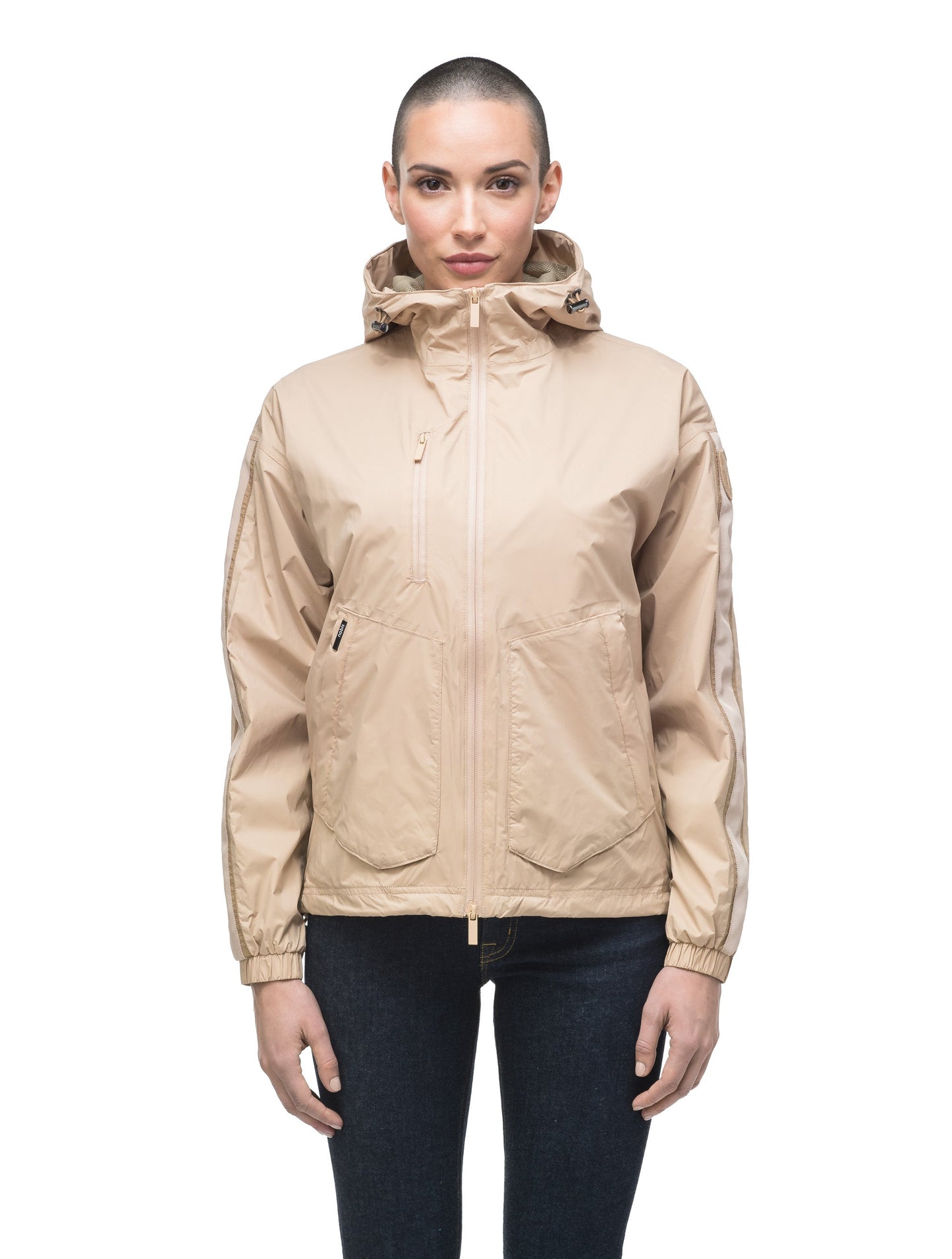 Women's waist length windbreaker with hood in Fawn