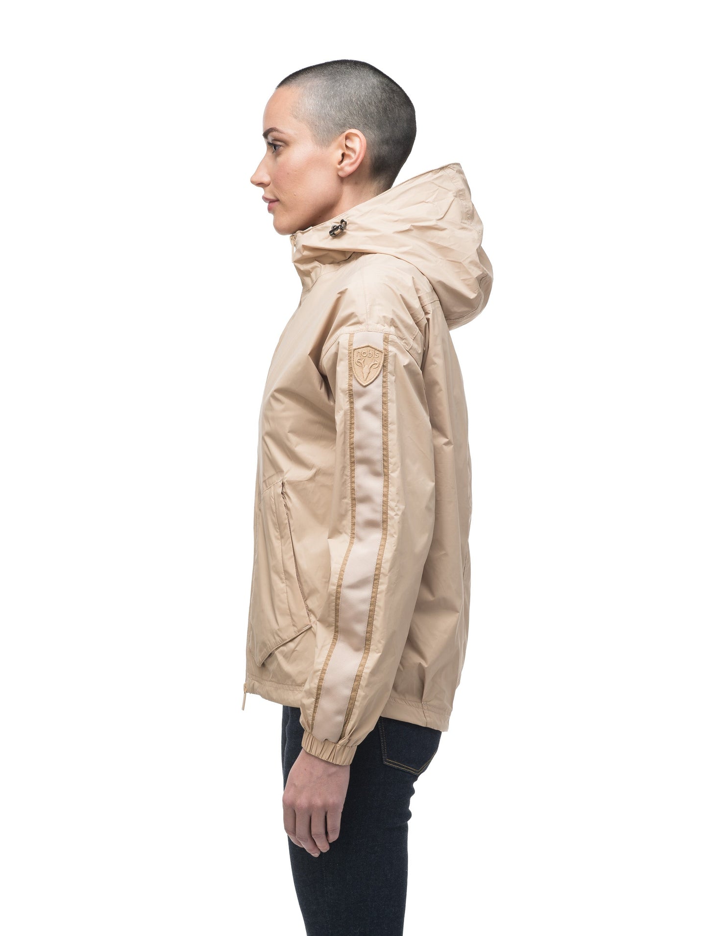 Women's waist length windbreaker with hood in Fawn