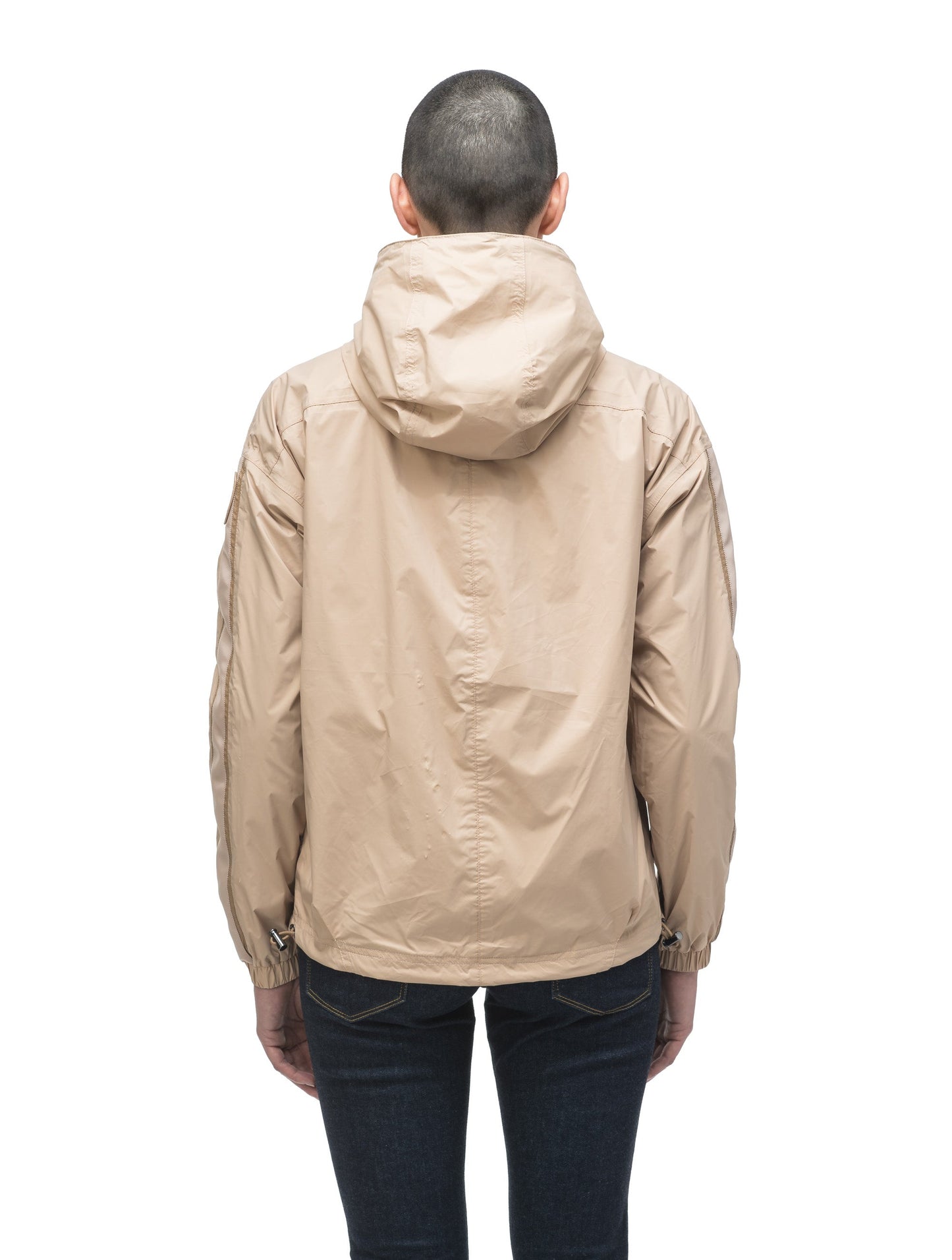 Women's waist length windbreaker with hood in Fawn