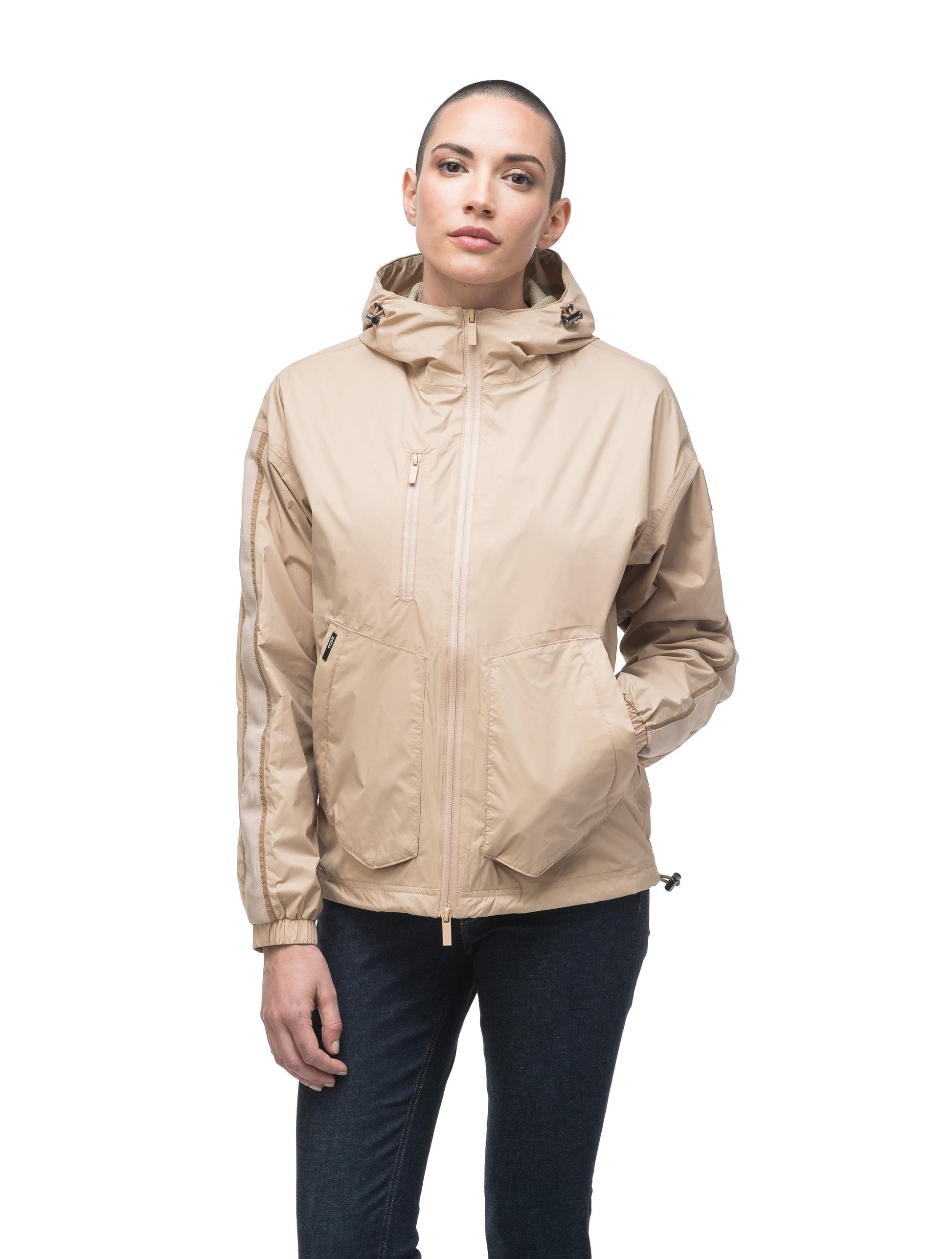 Women's waist length windbreaker with hood in Fawn