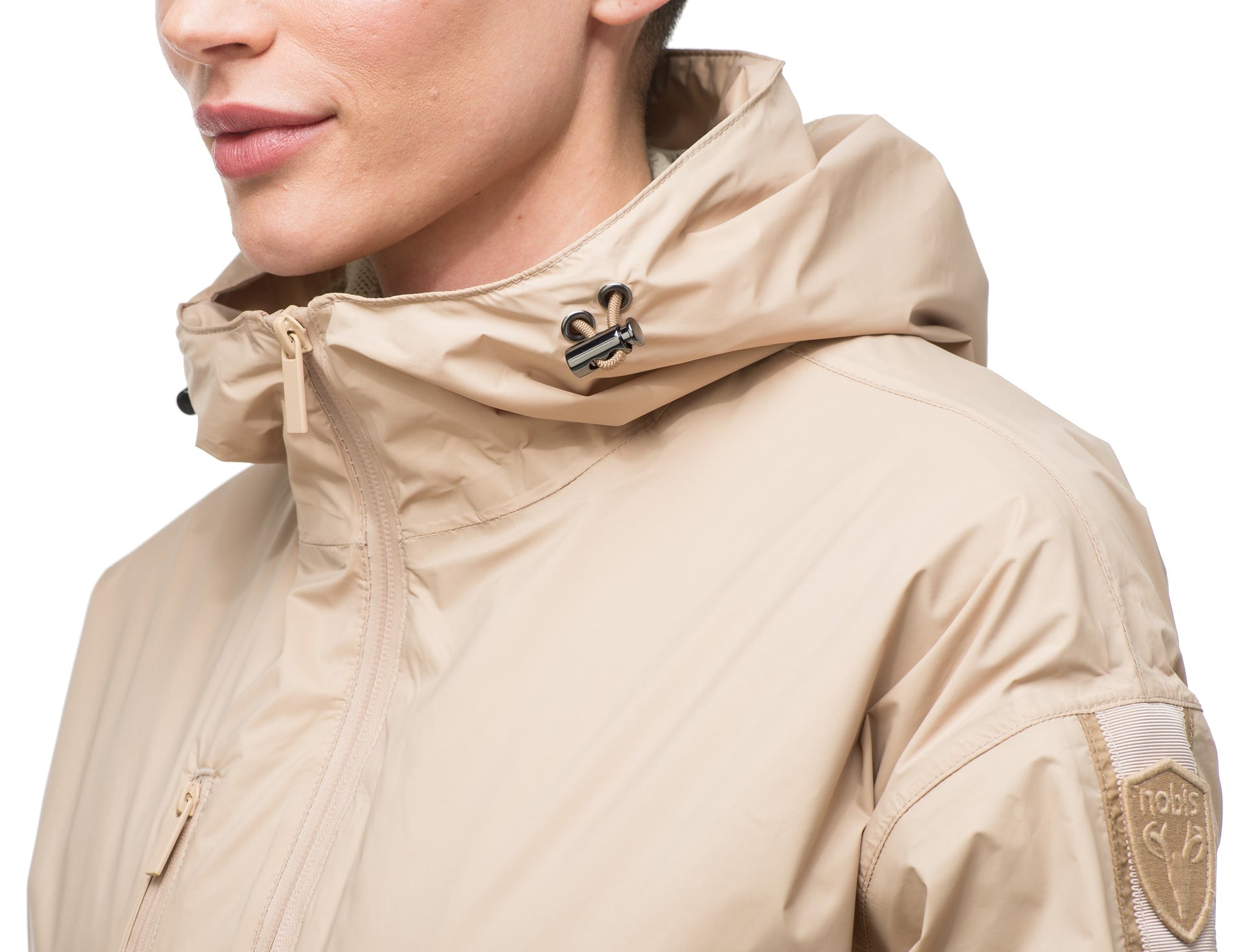 Women's waist length windbreaker with hood in Fawn