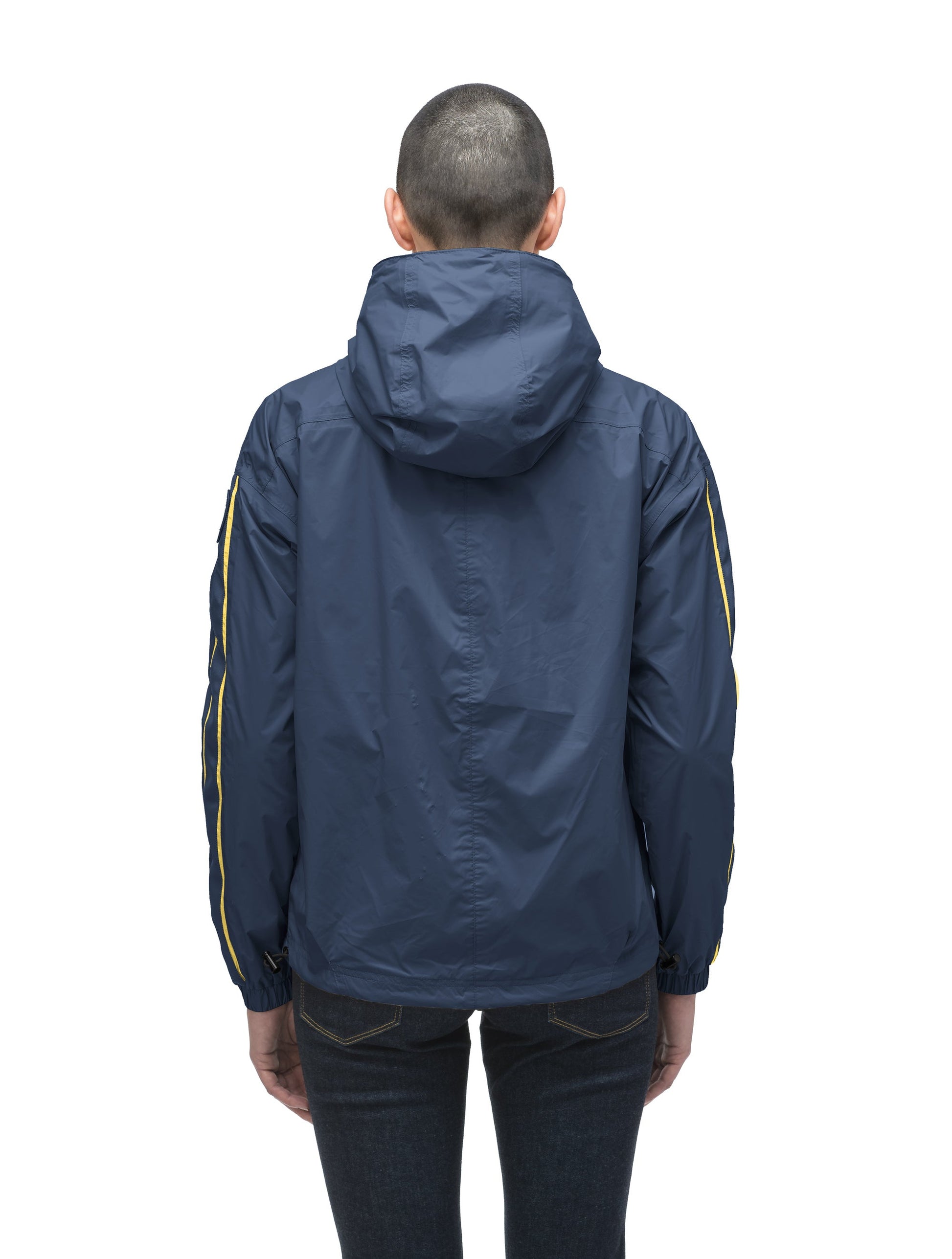 Women's waist length windbreaker with hood in Marine