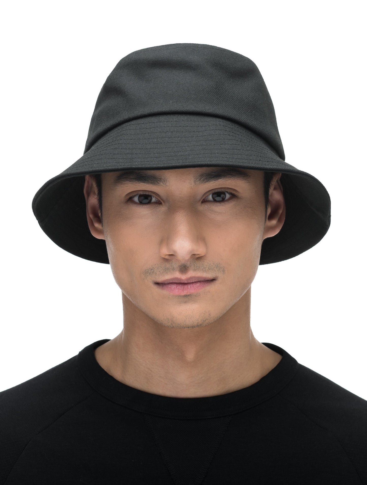 Unisex wide brim bucket hat with stitching detail on brim in Black