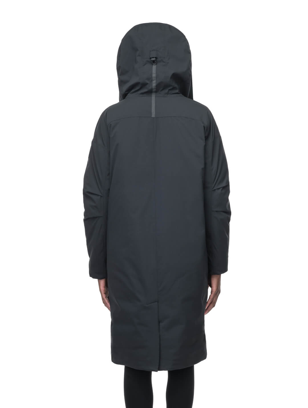 Axis Ladies Oversized Coat in knee length, Canadian duck down insulation, and two-way front zipper, in Black