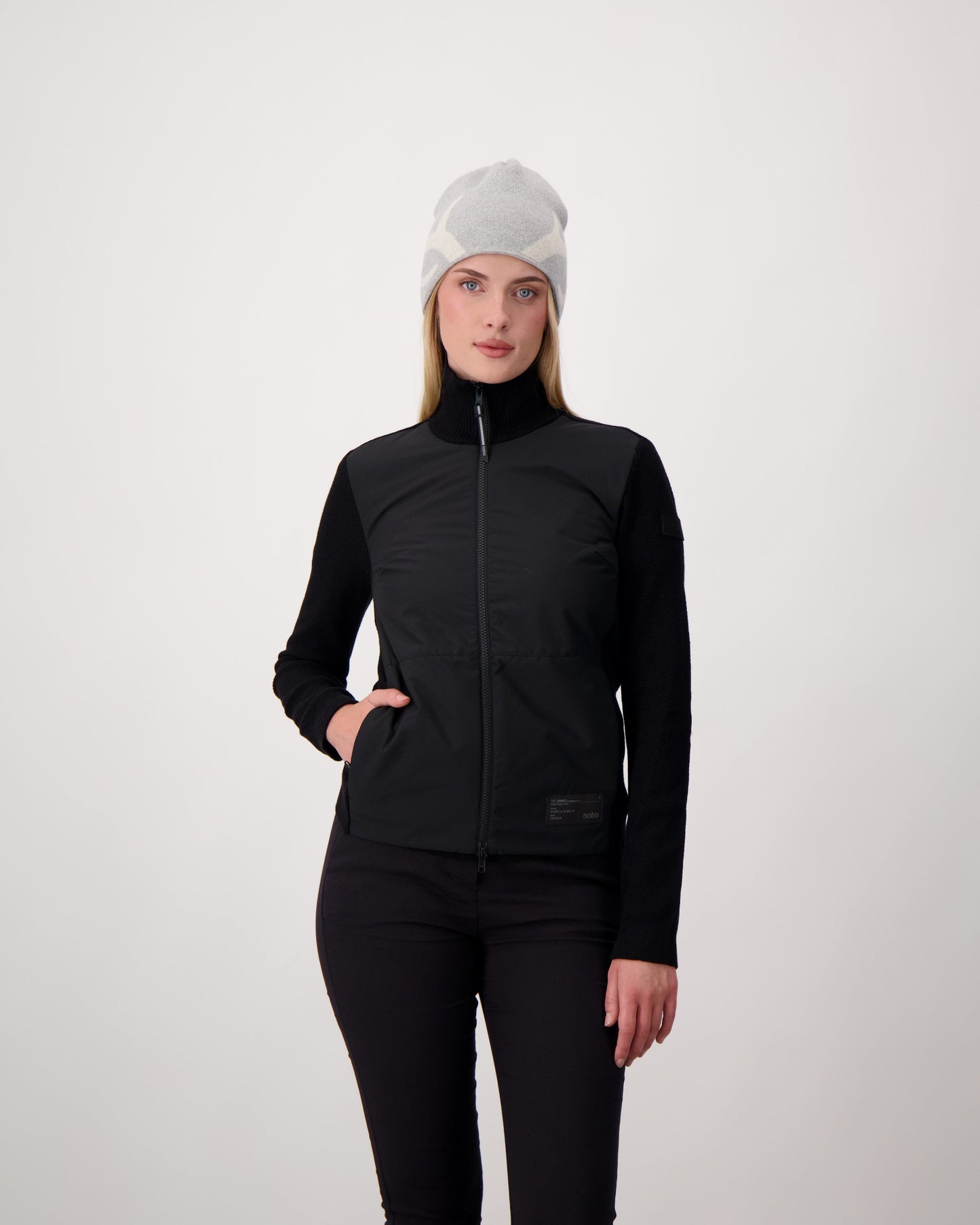 Antler Beanie in merino wool blend, antler knit motif on front, in Grey