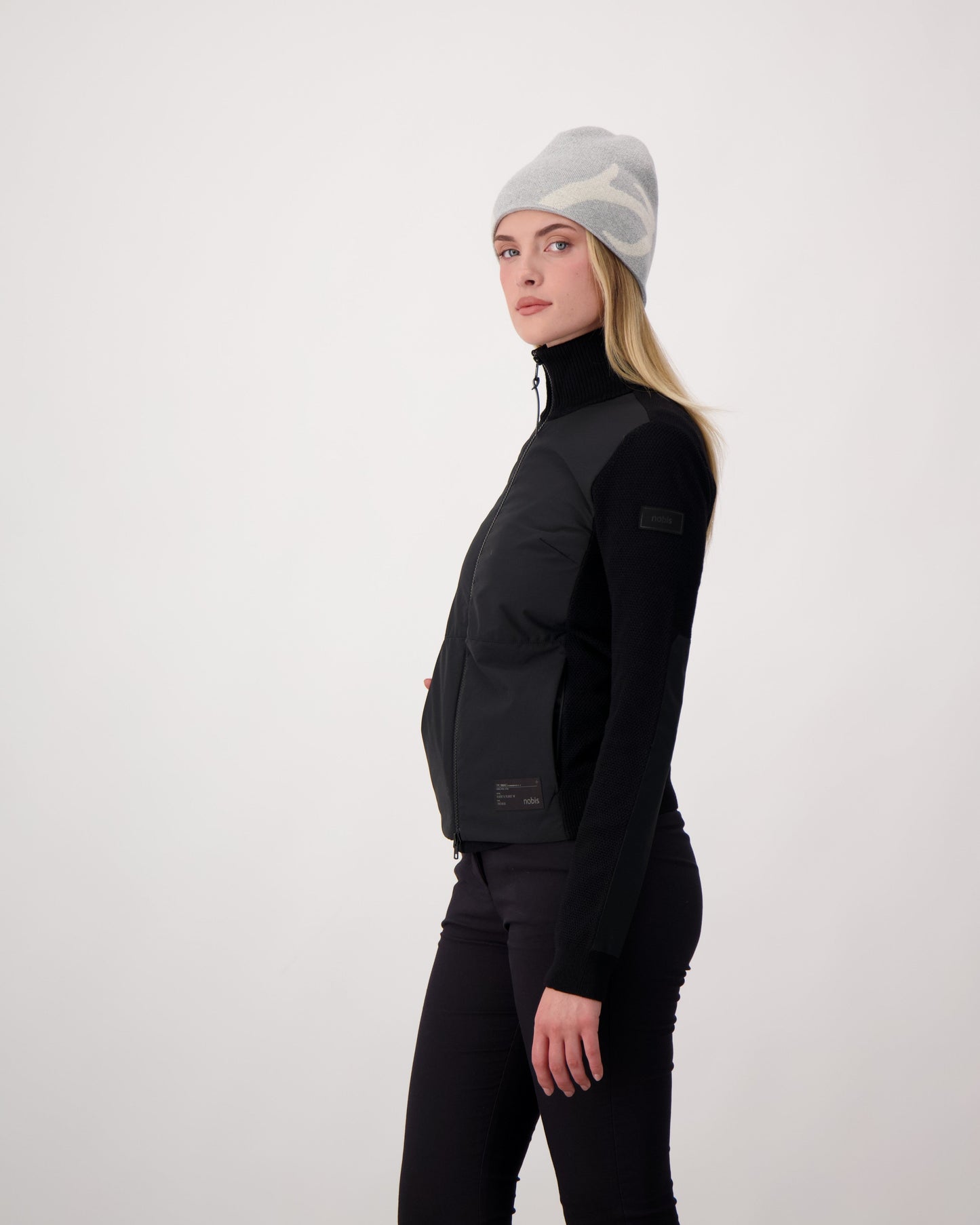 Antler Beanie in merino wool blend, antler knit motif on front, in Grey