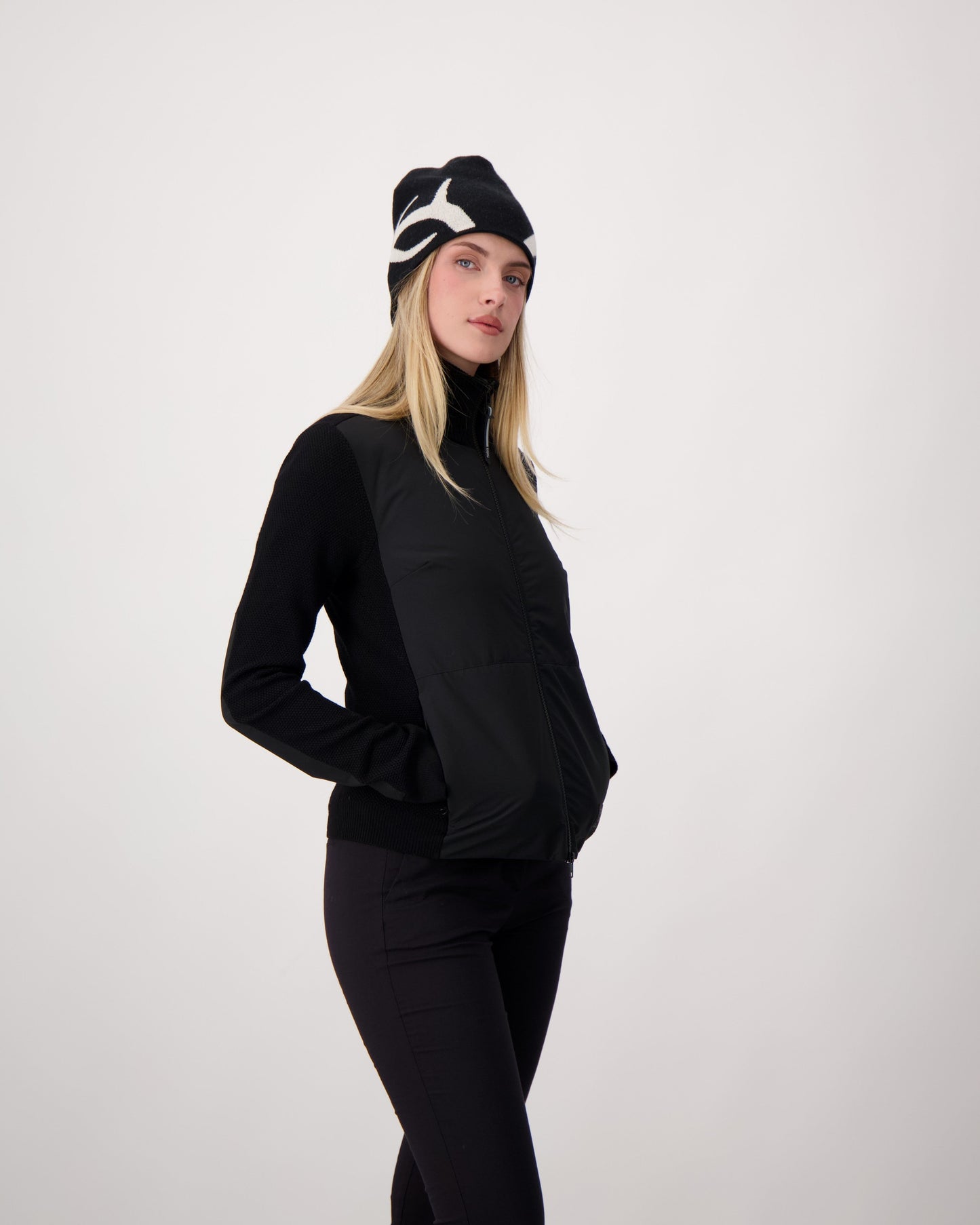 Antler Beanie in merino wool blend, antler knit motif on front, in Black