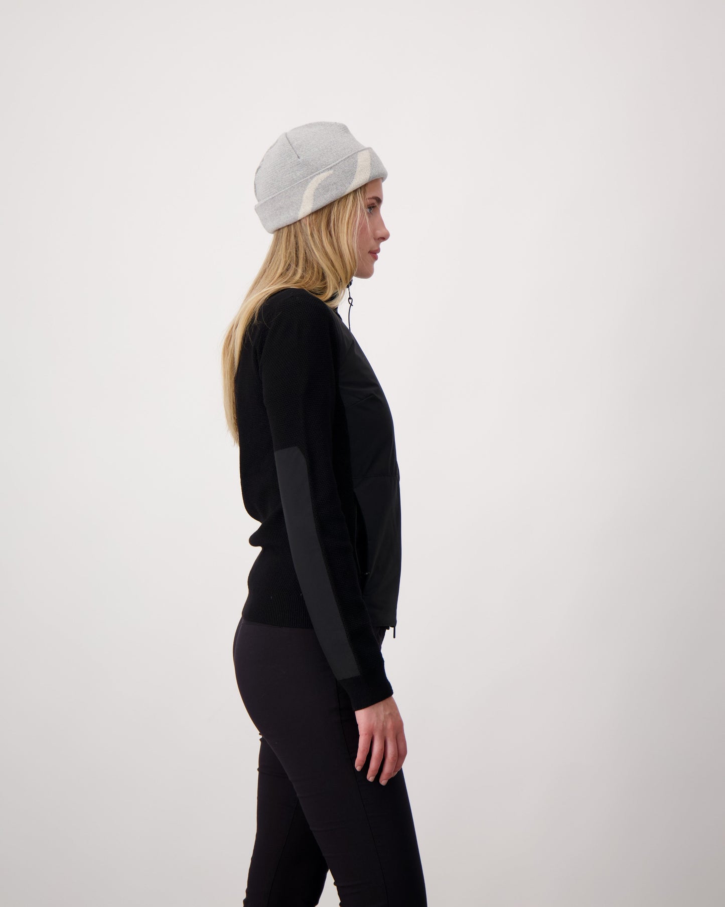 Antler Beanie in merino wool blend, antler knit motif on front, in Grey