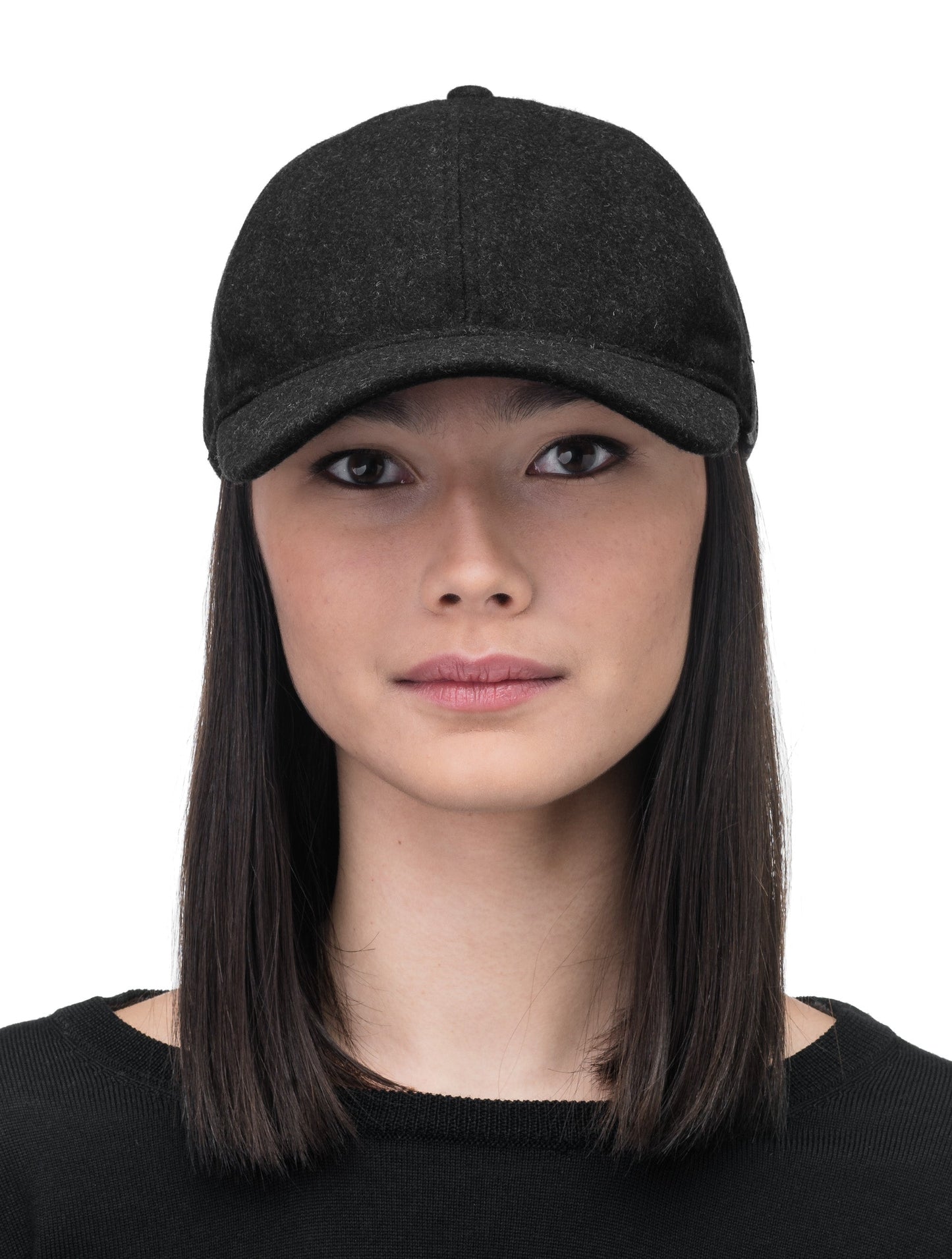 Bronte Unisex Field Cap with low structured crown, curved peak brim, and adjustable webbing strap closure, in Black