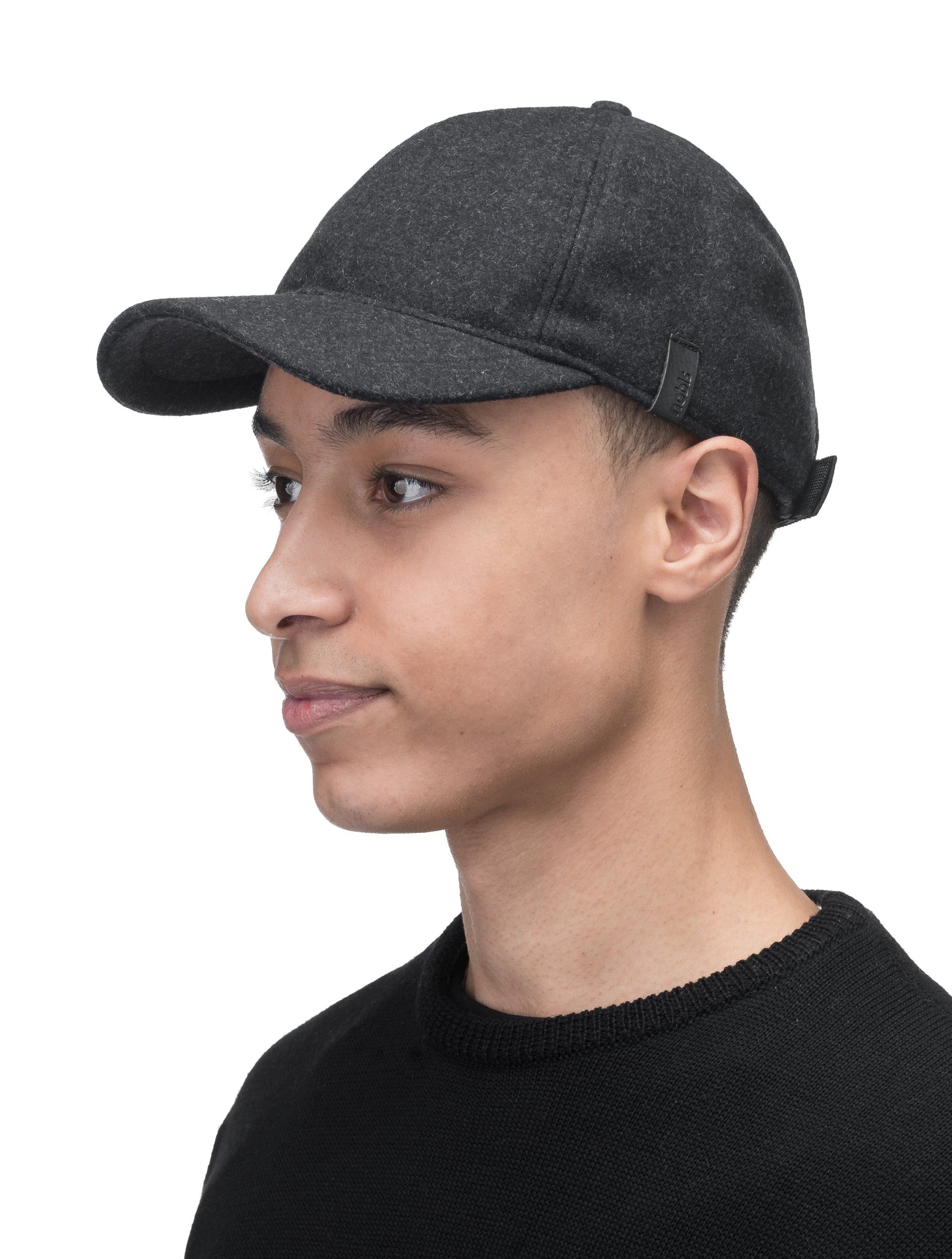 Bronte Unisex Field Cap with low structured crown, curved peak brim, and adjustable webbing strap closure, in H. Black