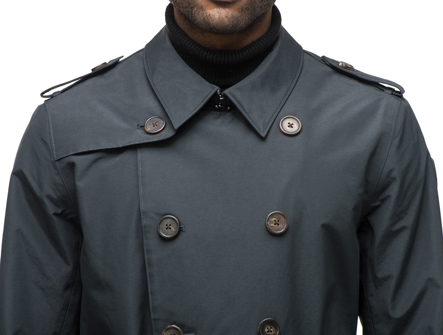 Men's thigh length trench coat with removable belt in Black