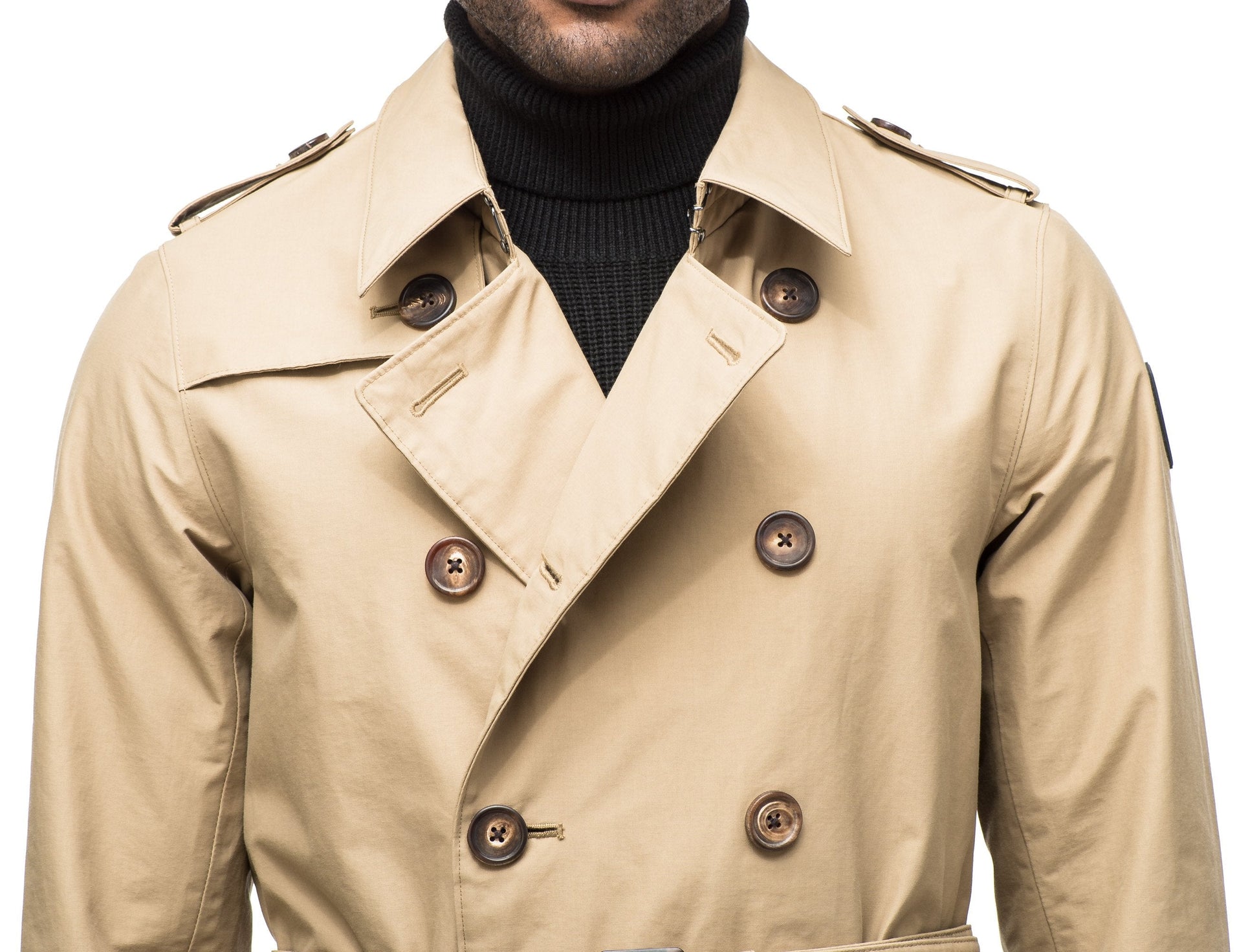 Men's thigh length trench coat with removable belt in Cork