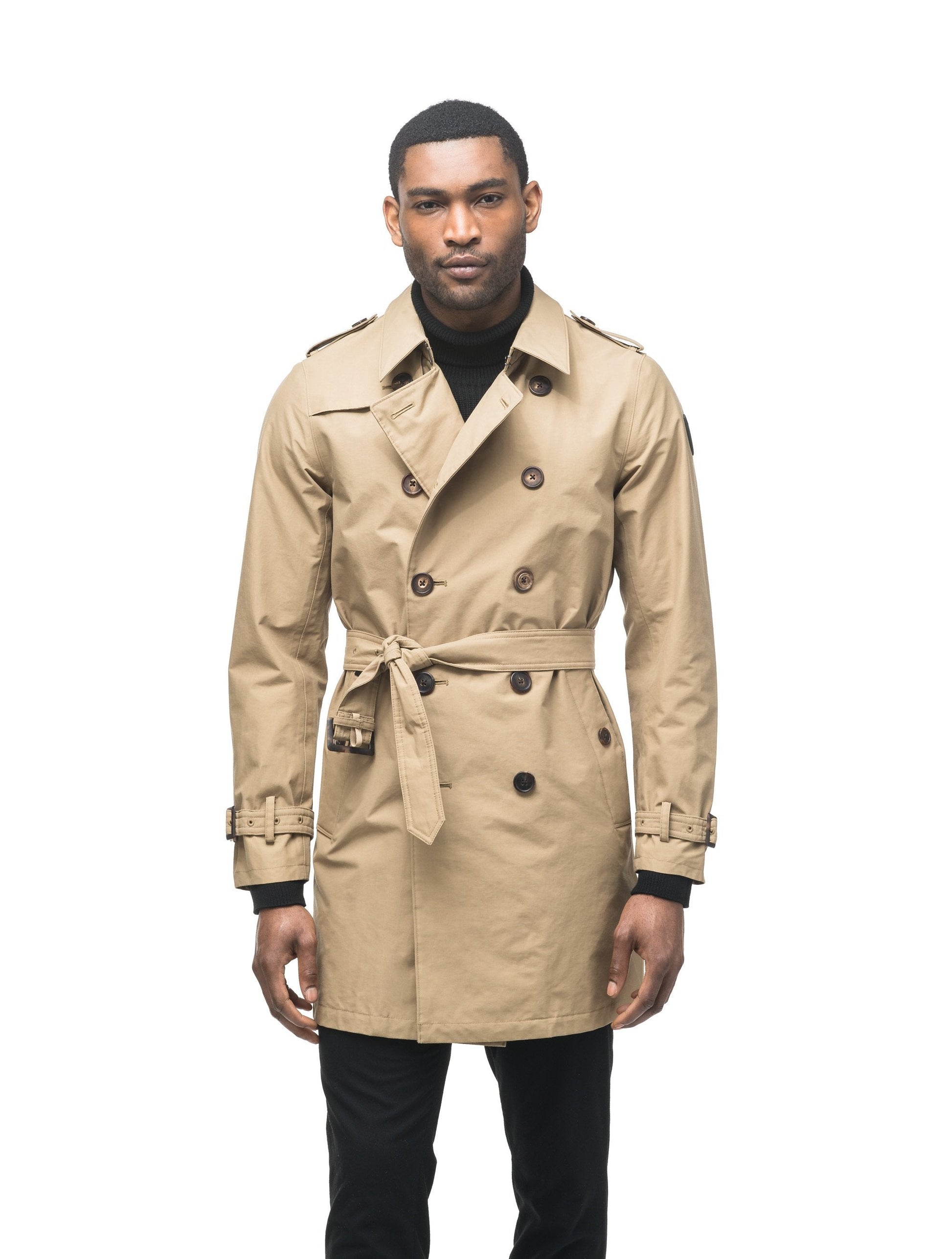 Men's thigh length trench coat with removable belt in Cork