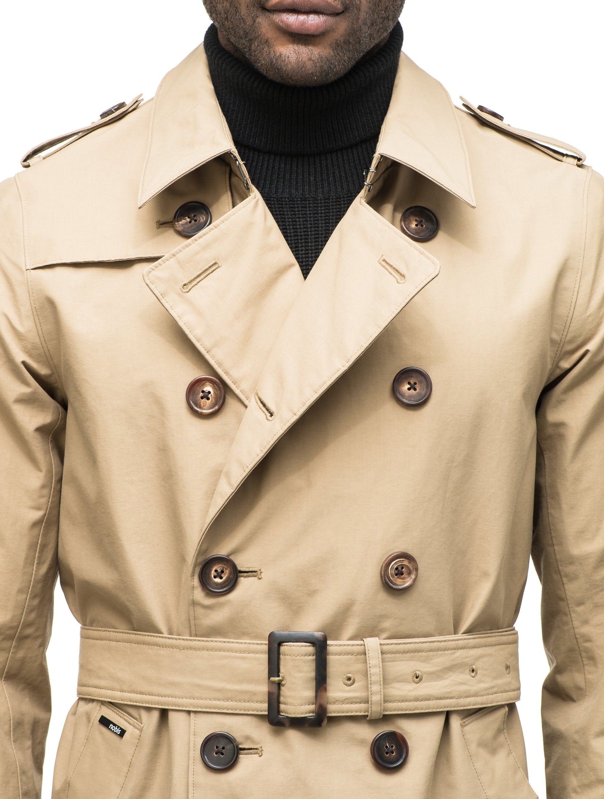 Men's thigh length trench coat with removable belt in Cork