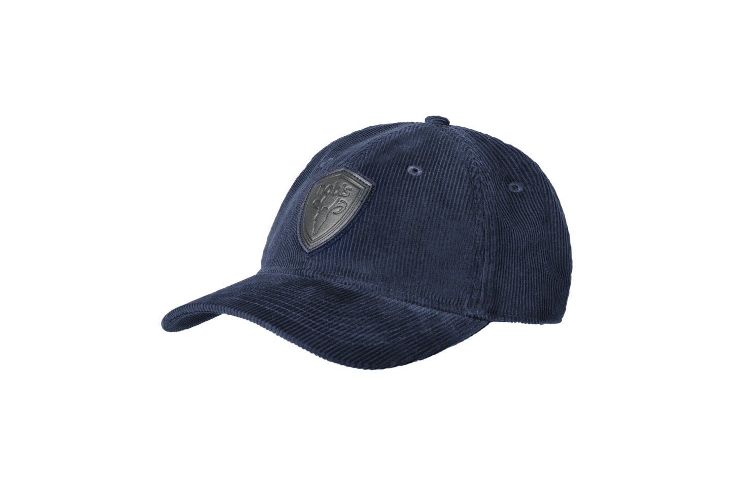 Carter Unisex Tailored Ball Cap in 100% cotton corduroy, unstructured crown, curved brim, and leather strap back with metal buckle closure, in Navy