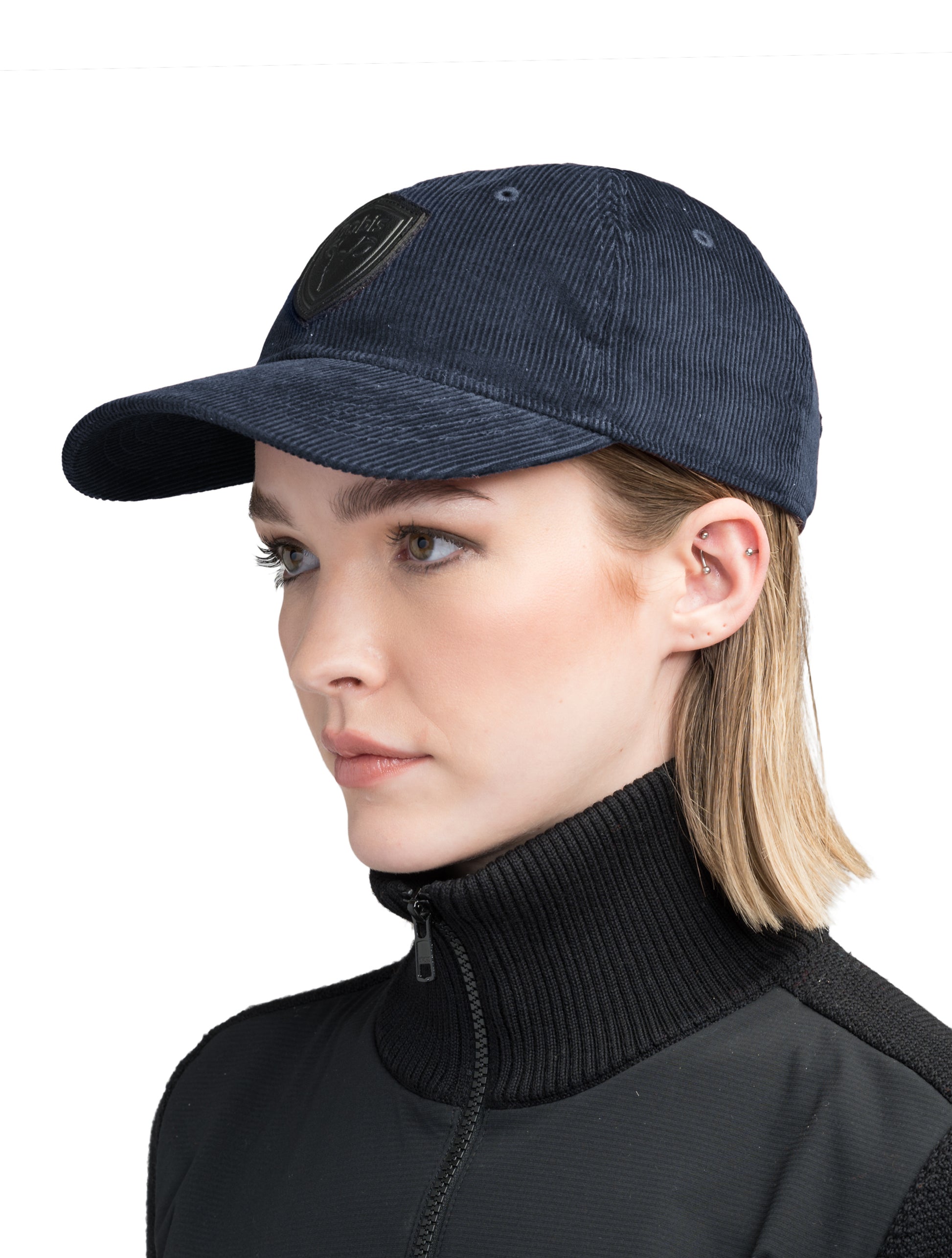 arter Unisex Tailored Ball Cap in 100% cotton corduroy, unstructured crown, curved brim, and leather strap back with metal buckle closure, in Navy