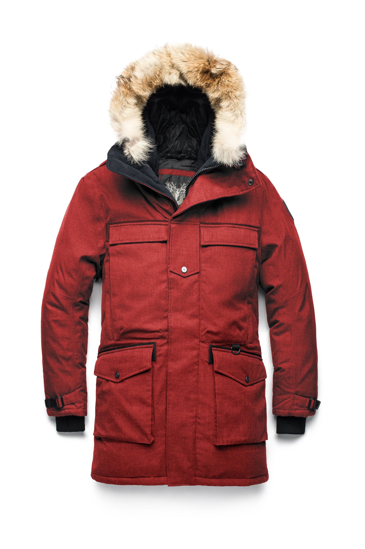 Men's extreme wamrth down filled parka with baffle box construction for even down distribution in H. Red