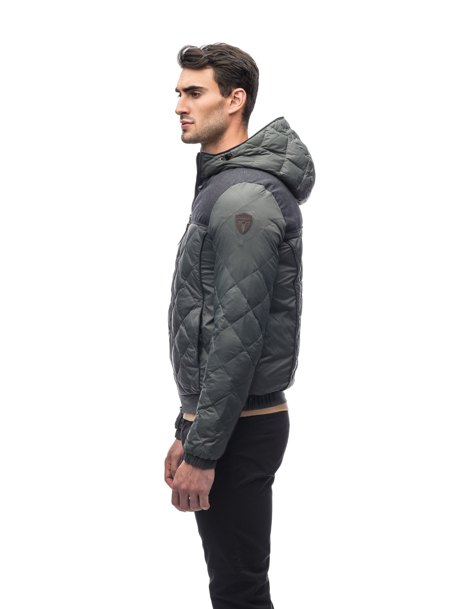 Men's lightweight quilted down hoodie in Foggy Blue/H. Navy