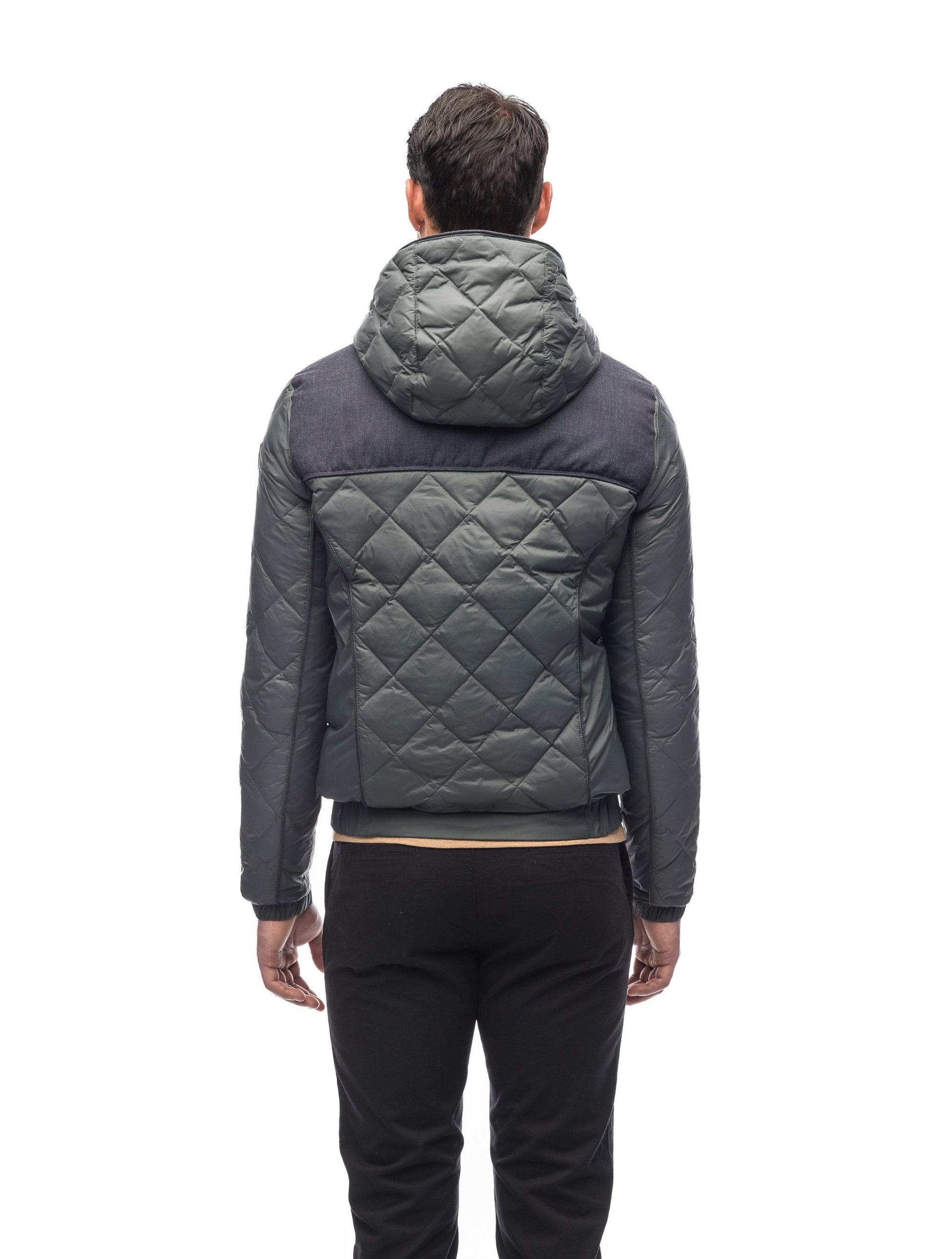 Men's lightweight quilted down hoodie in Foggy Blue/H. Navy