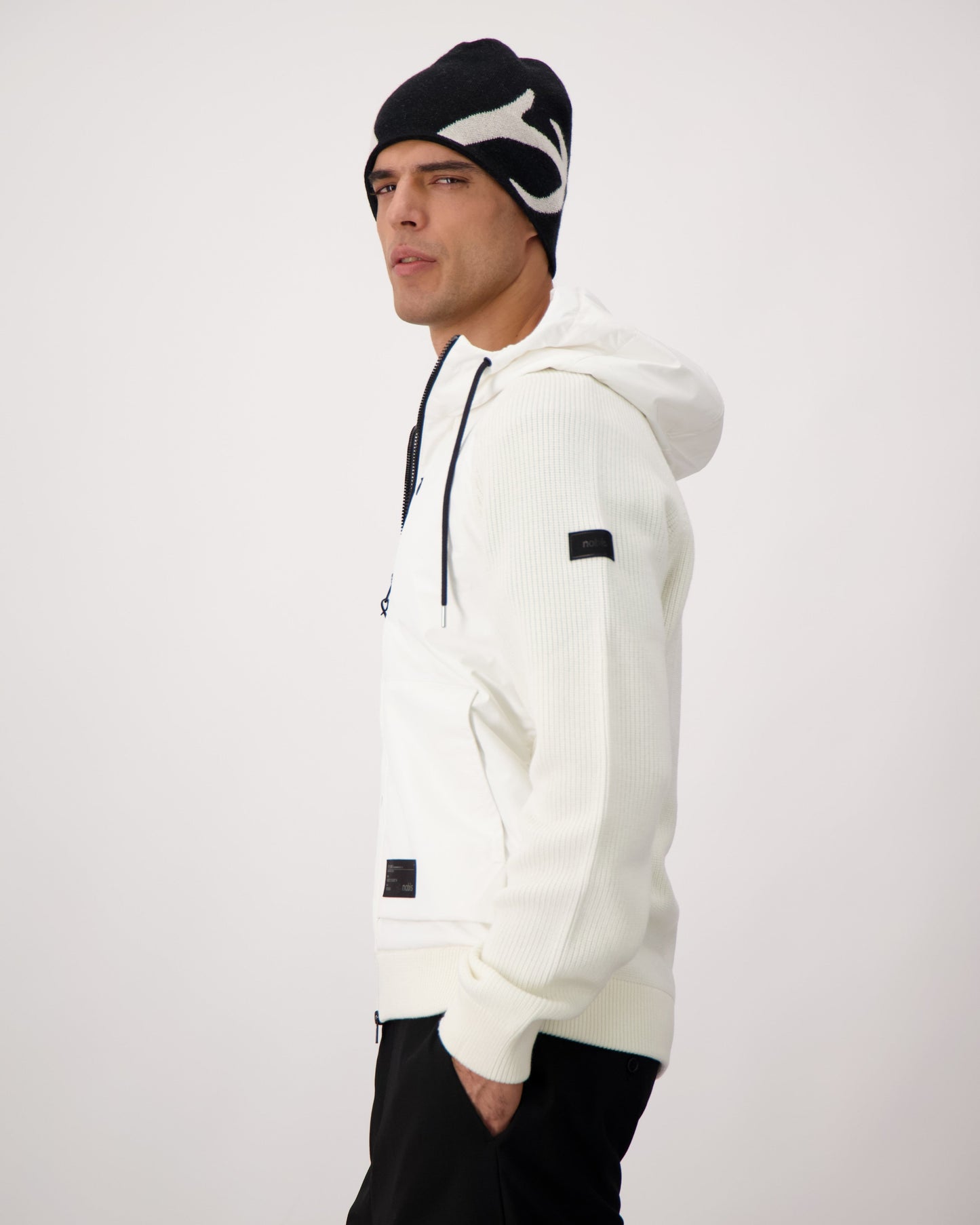 Antler Beanie in merino wool blend, antler knit motif on front, in Black