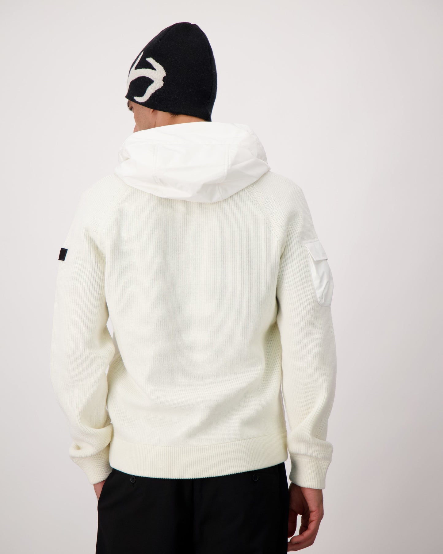 Antler Beanie in merino wool blend, antler knit motif on front, in Black