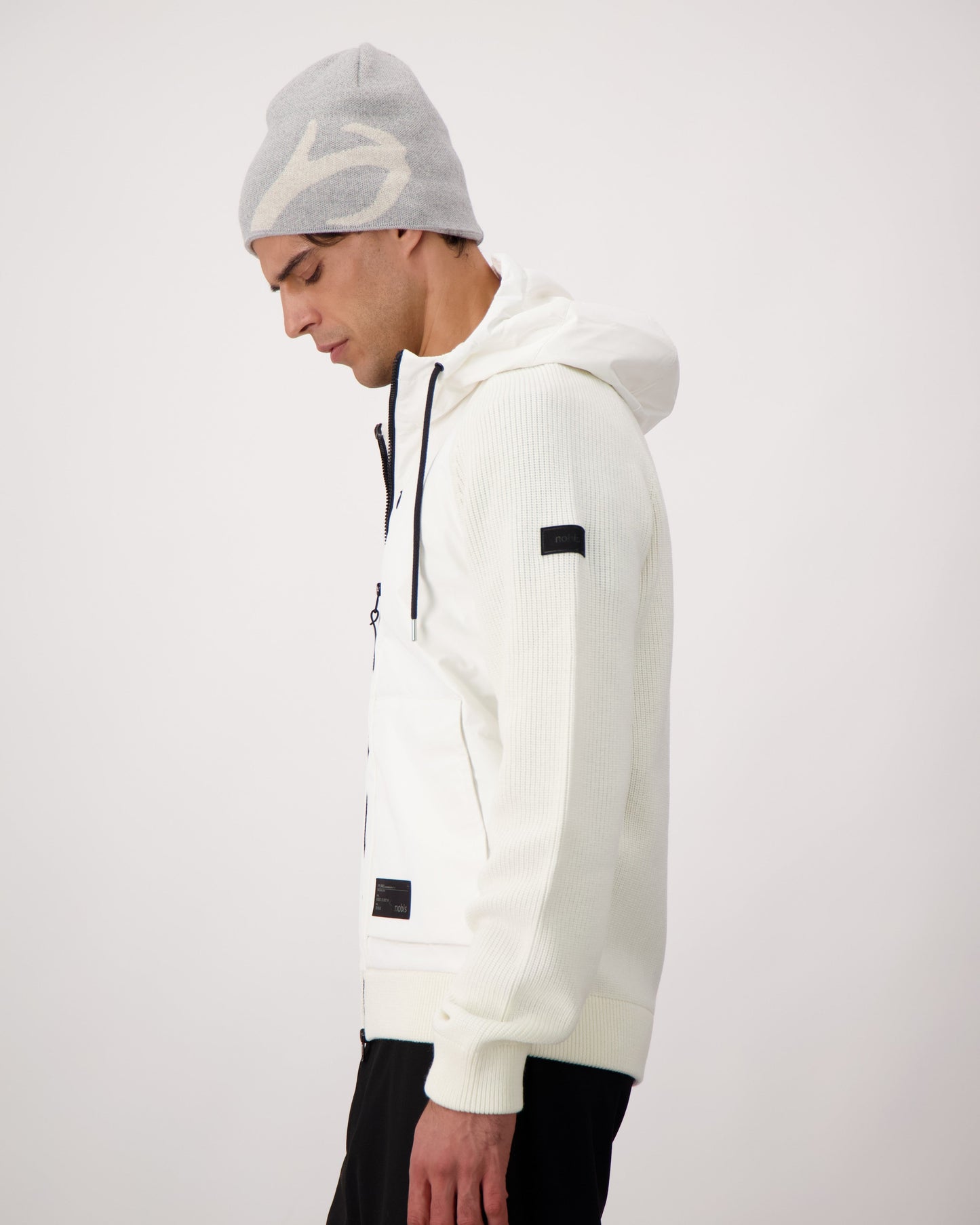 Antler Beanie in merino wool blend, antler knit motif on front, in Grey