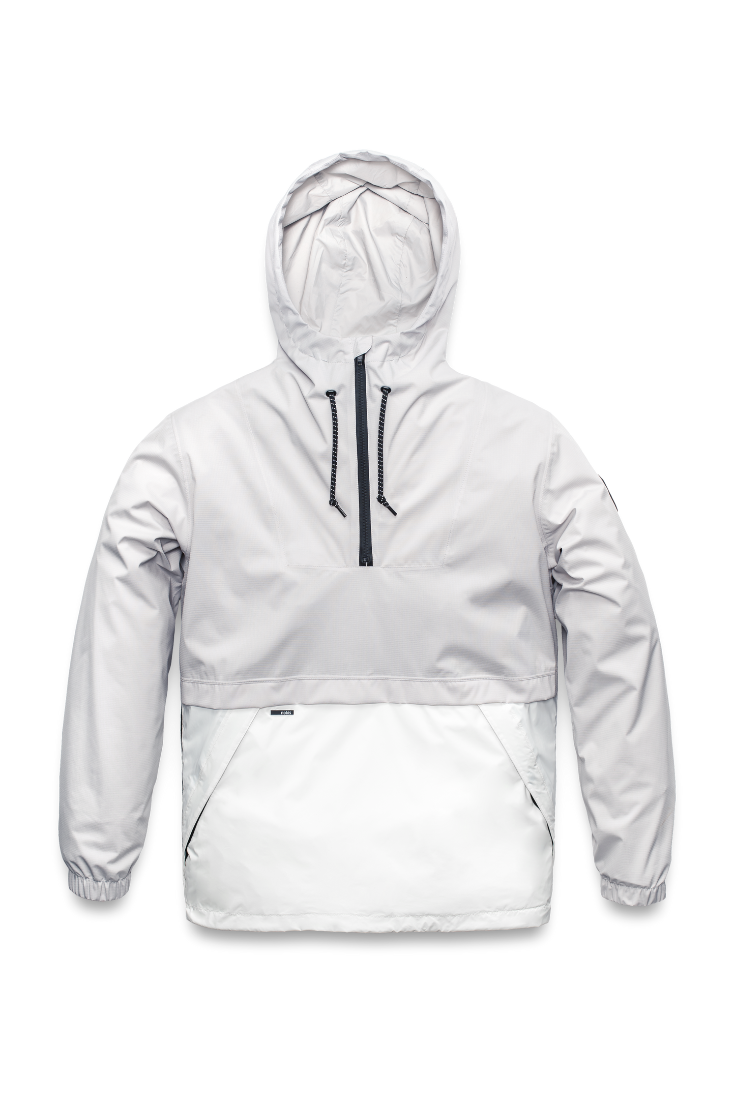 Men's hip length hooded pullover anorak with zipper at collar in Light Grey/Chalk