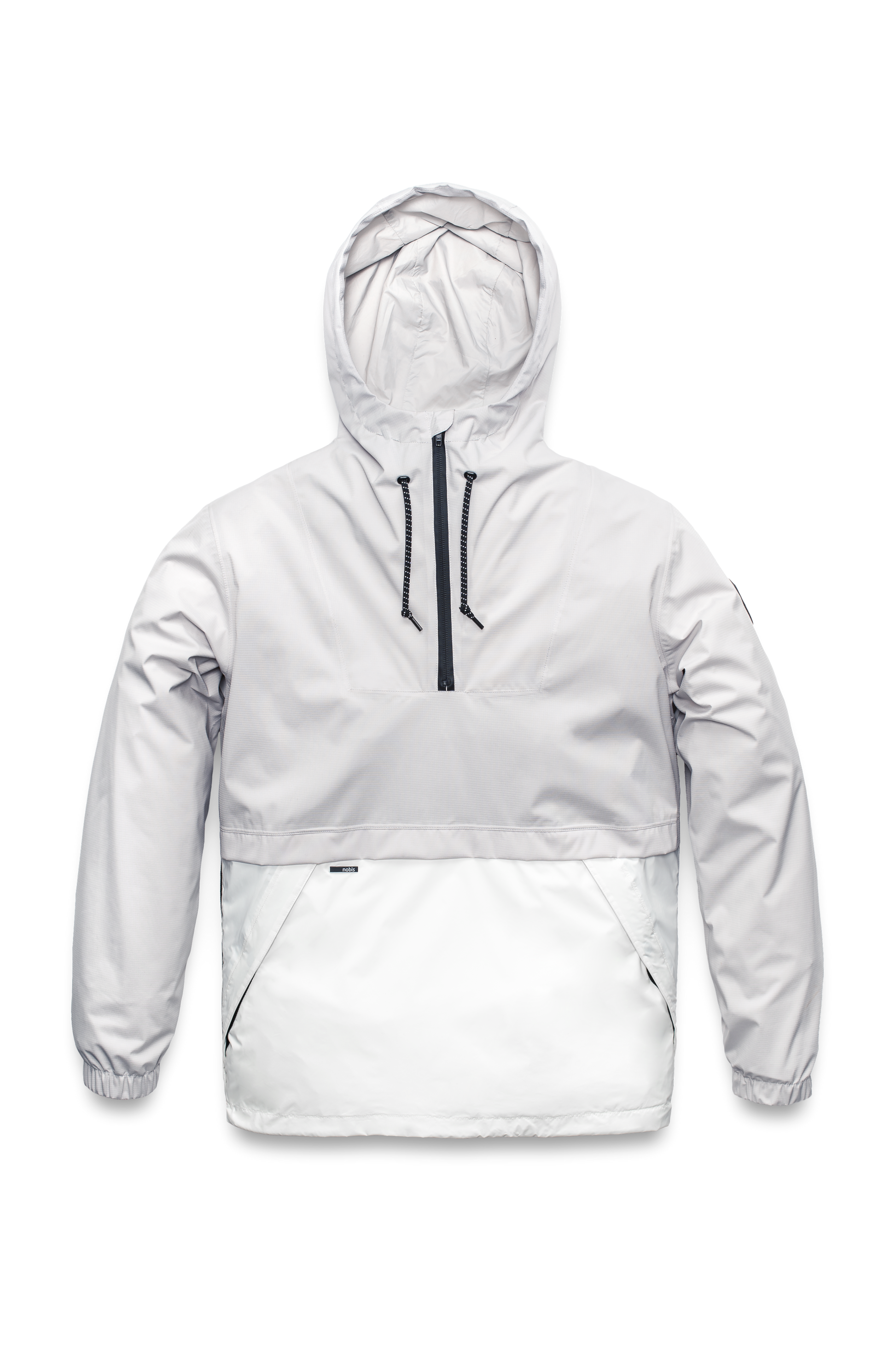 Men's hip length hooded pullover anorak with zipper at collar in Light Grey/Chalk