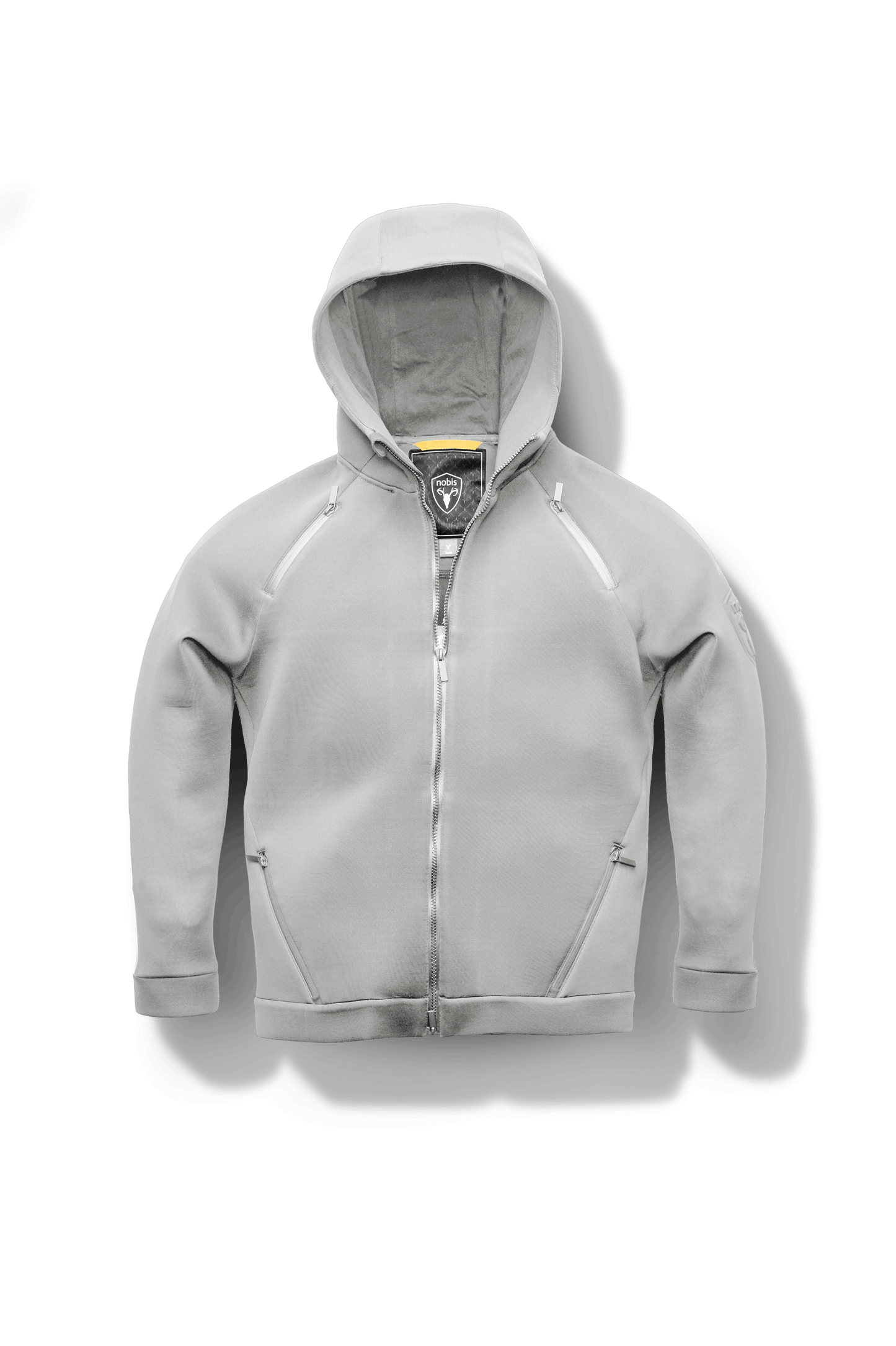 Men's premium rayon polyamide bonded jersey fabrication hoodie with exposed zipper in Grey Melange