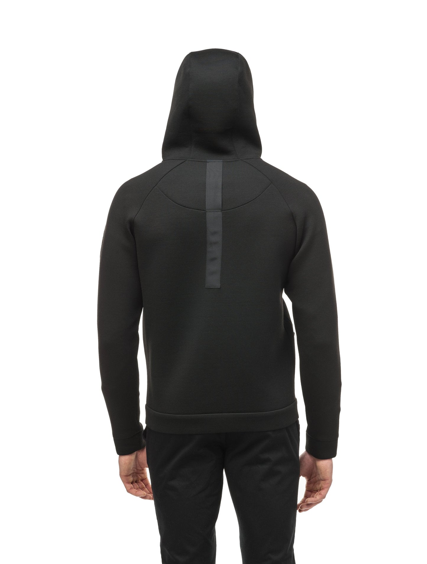 Men's premium rayon polyamide bonded jersey fabrication hoodie with exposed zipper in Black