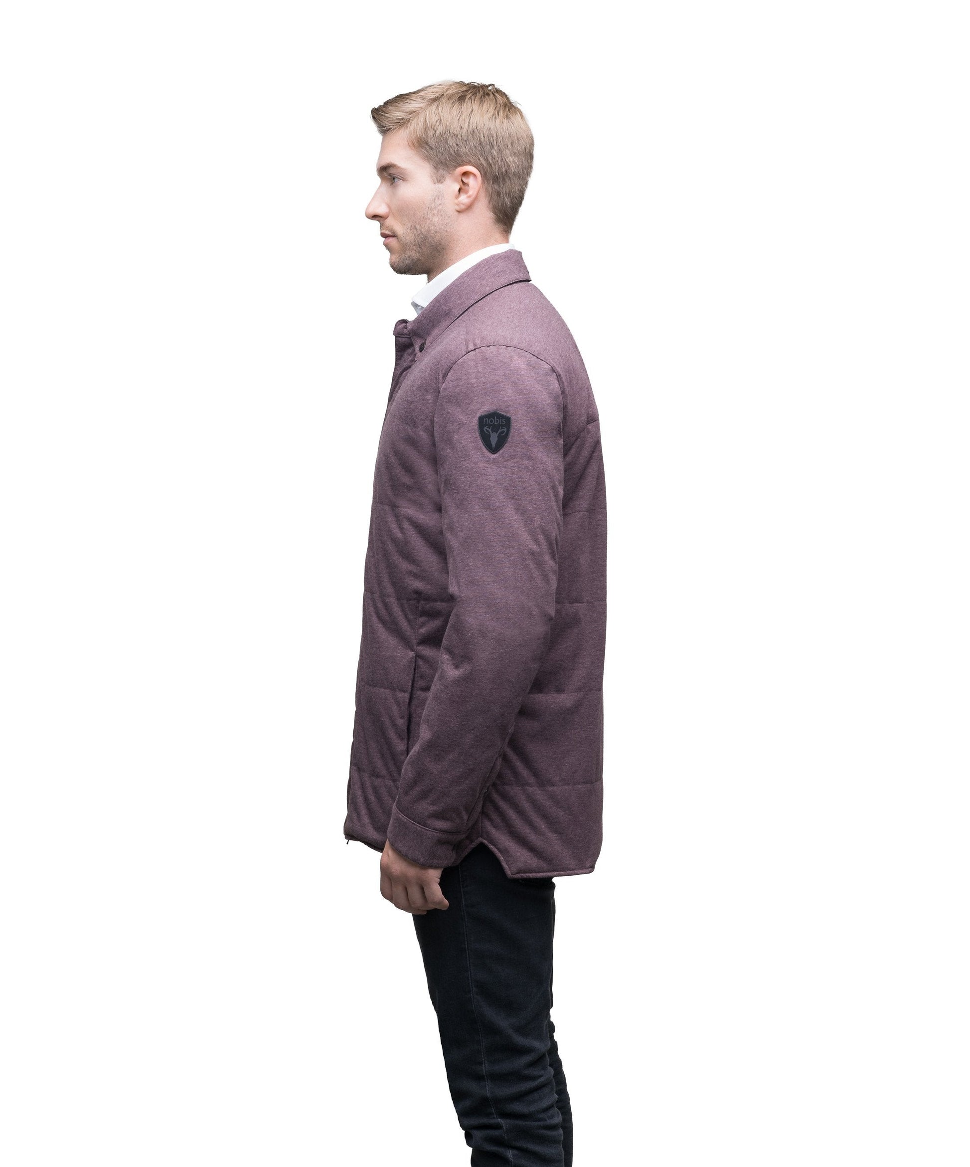 Men's lightweight knit jersey shirt jacket in Maroon