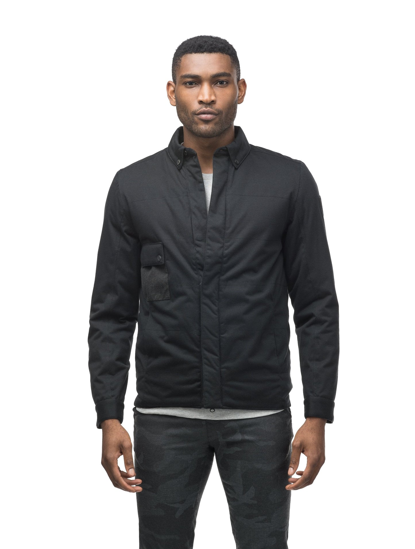 Men's lightweight knit jersey shirt jacket in Black