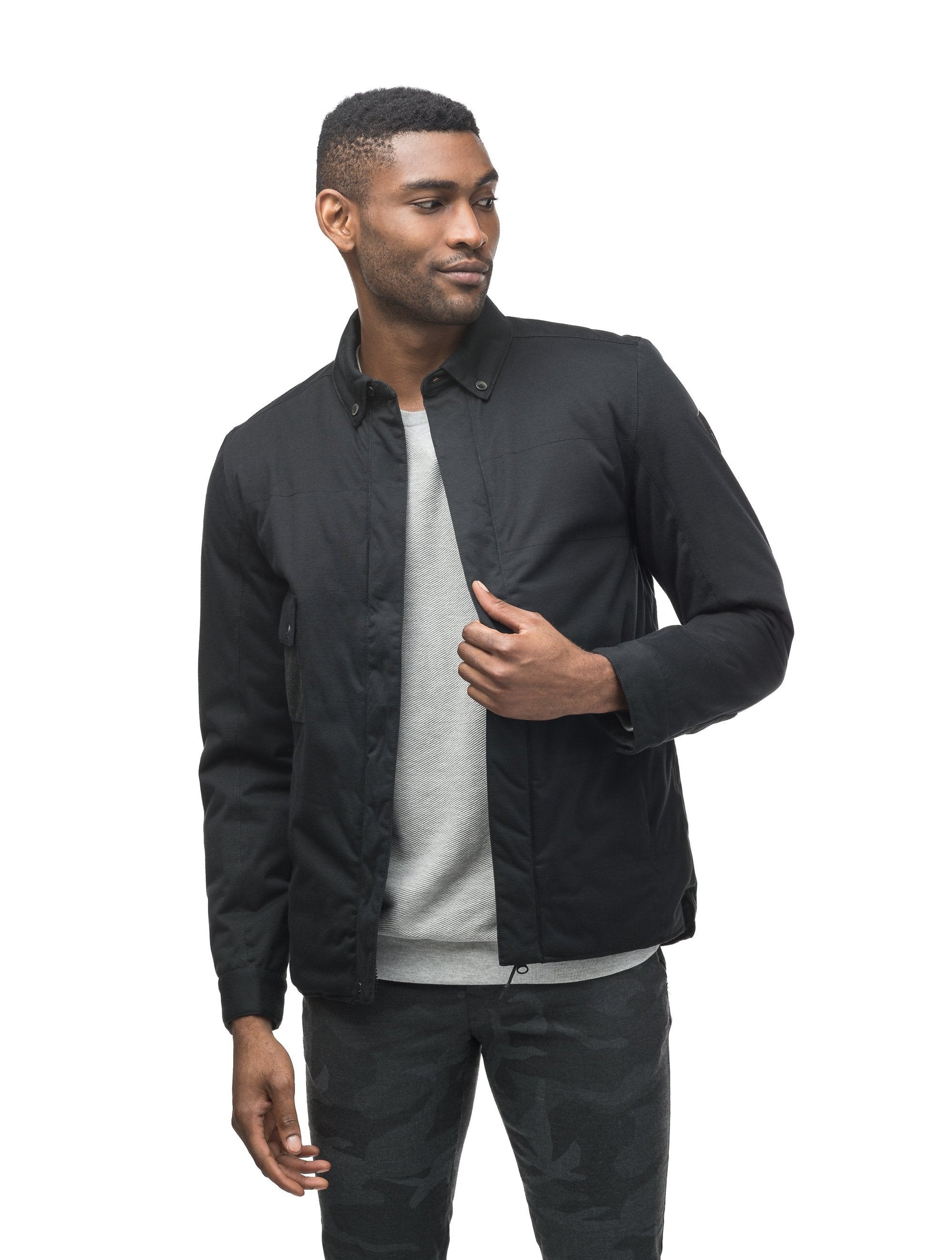 Men's lightweight knit jersey shirt jacket in Black