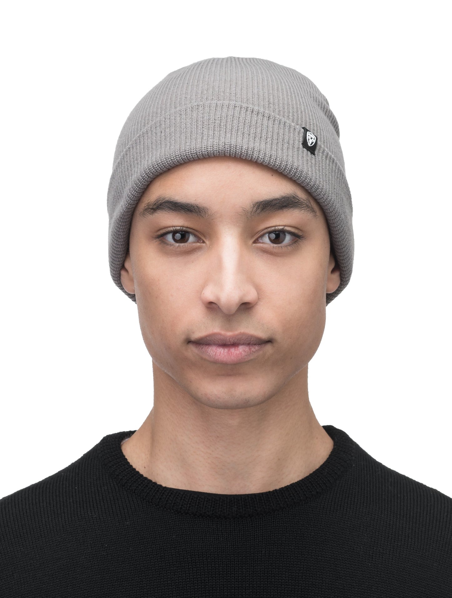 Julian Knit Toque in fine ribbed jersey, with nobis label on cuff, in Grey