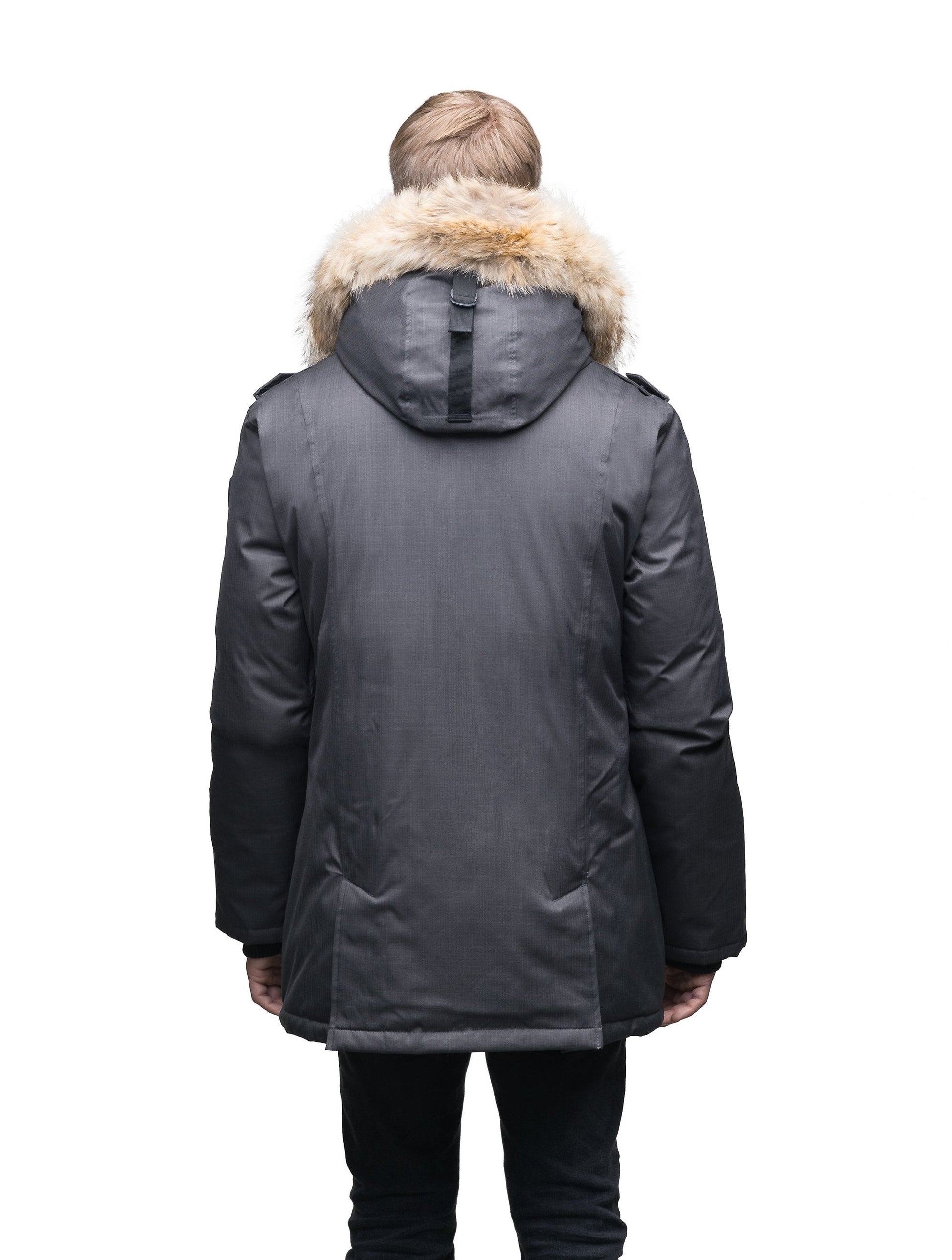 Men's double breasted down filled parka in CH Steel Grey