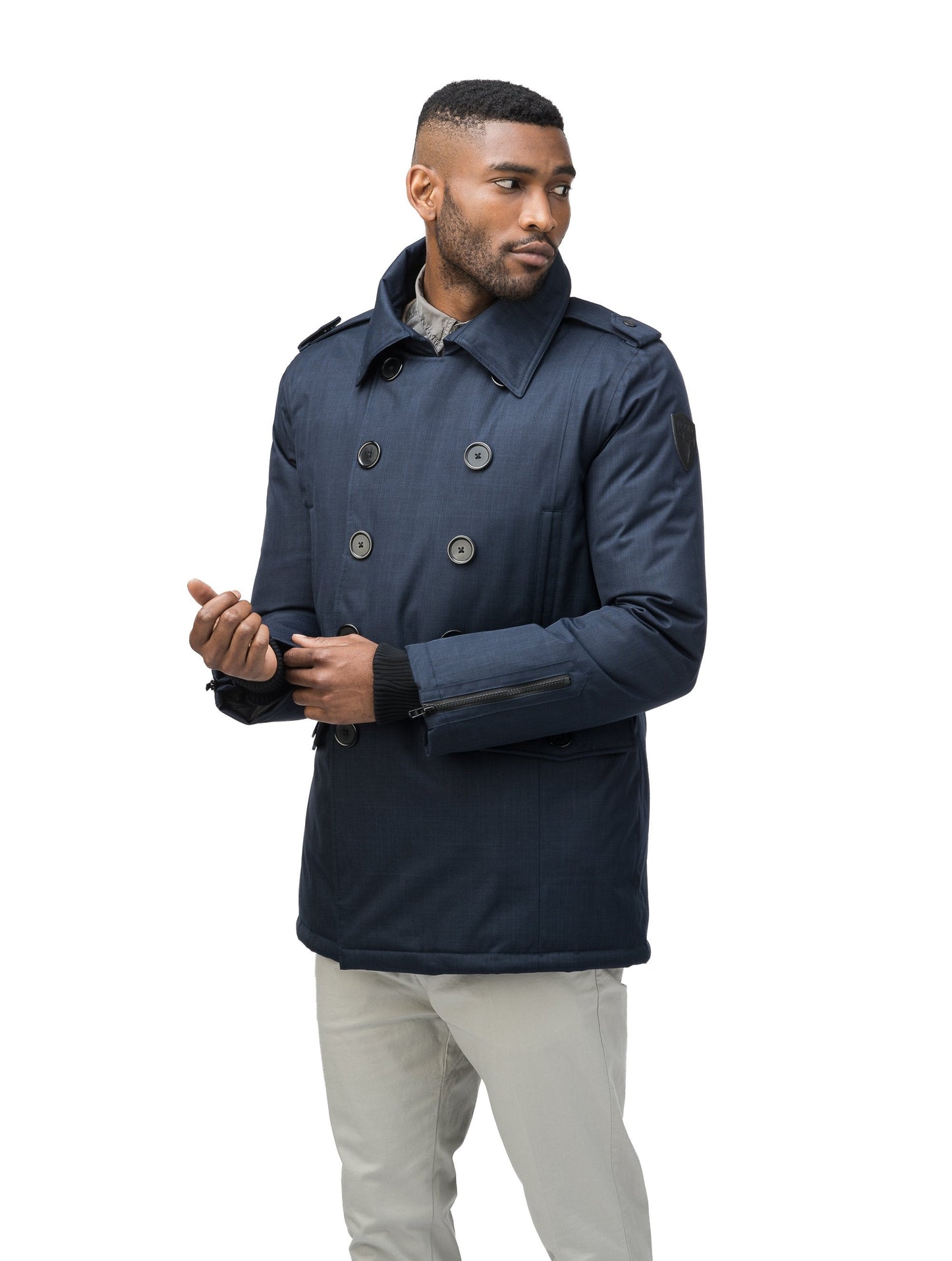 Men's double breasted down filled parka in CH Navy