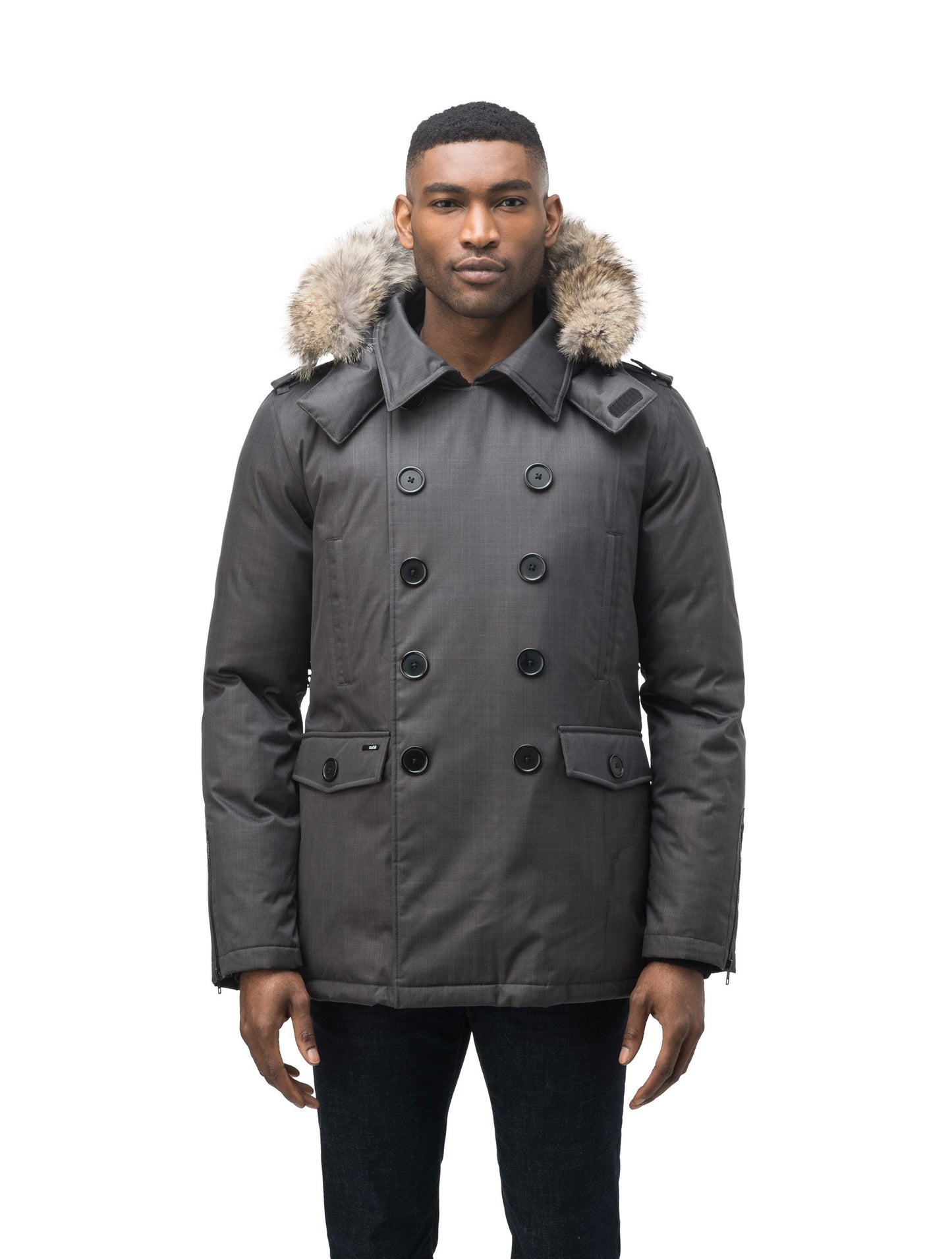 Men's double breasted down filled parka in CH Steel Grey