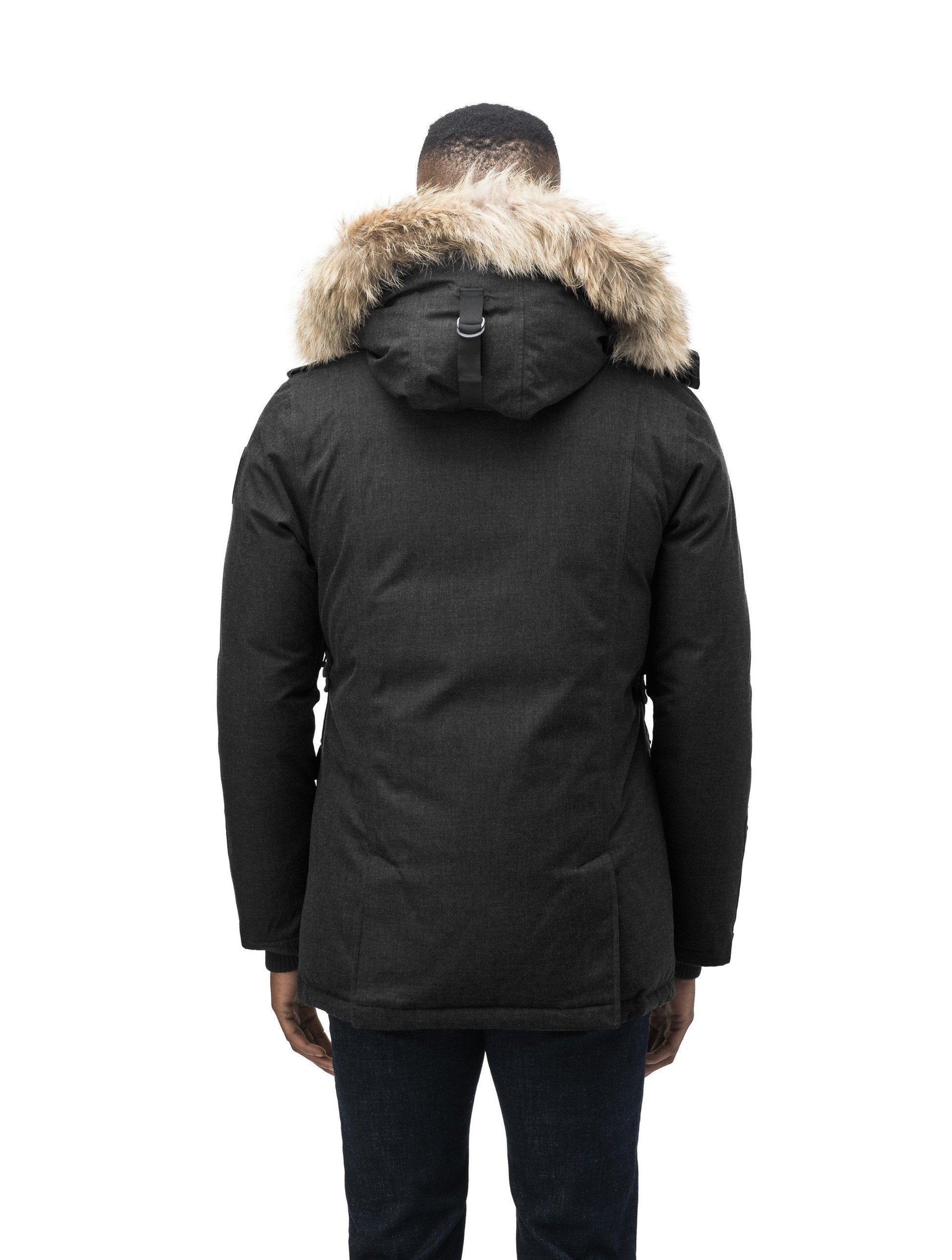 Men's double breasted down filled parka in H. Black