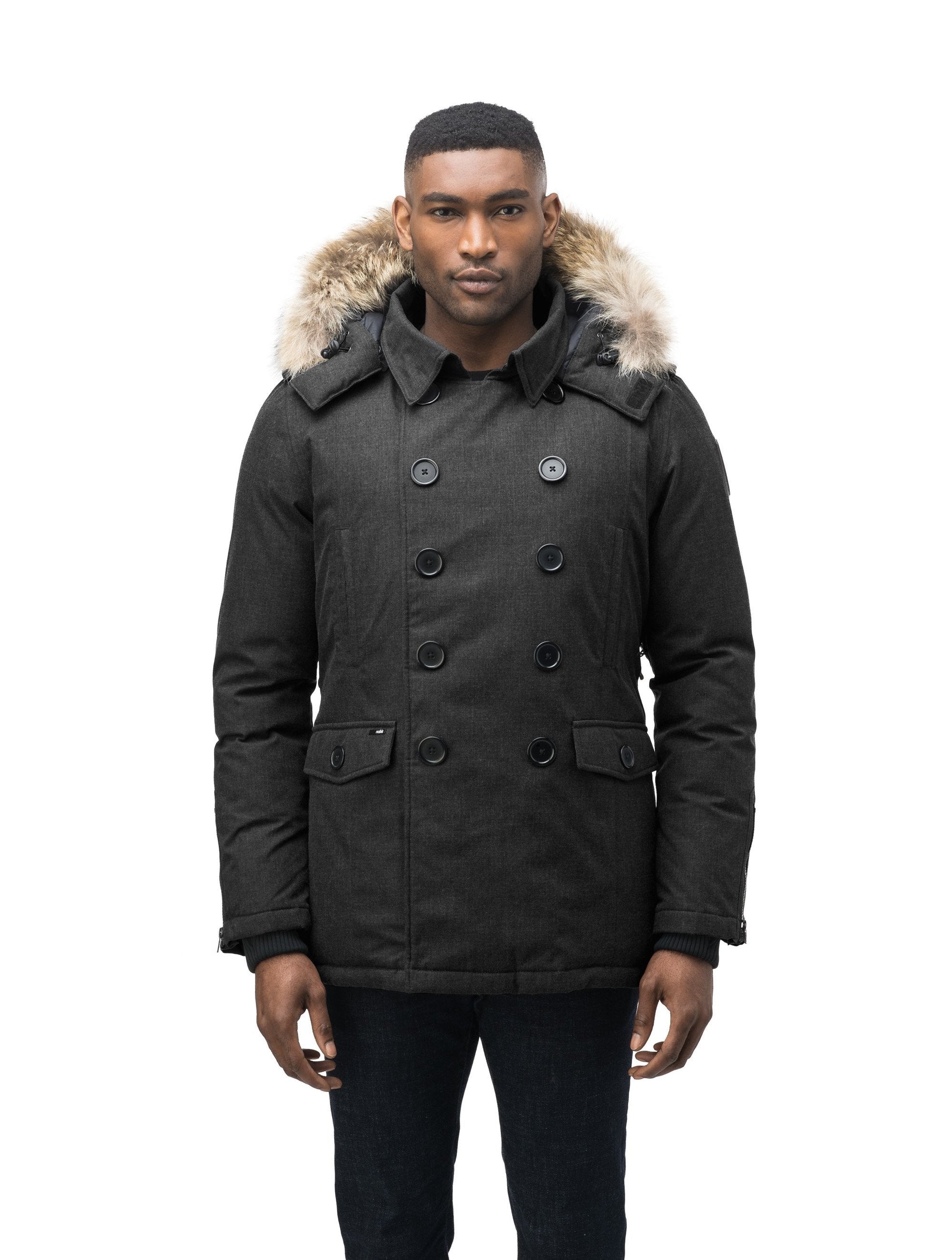 Men's double breasted down filled parka in H. Black