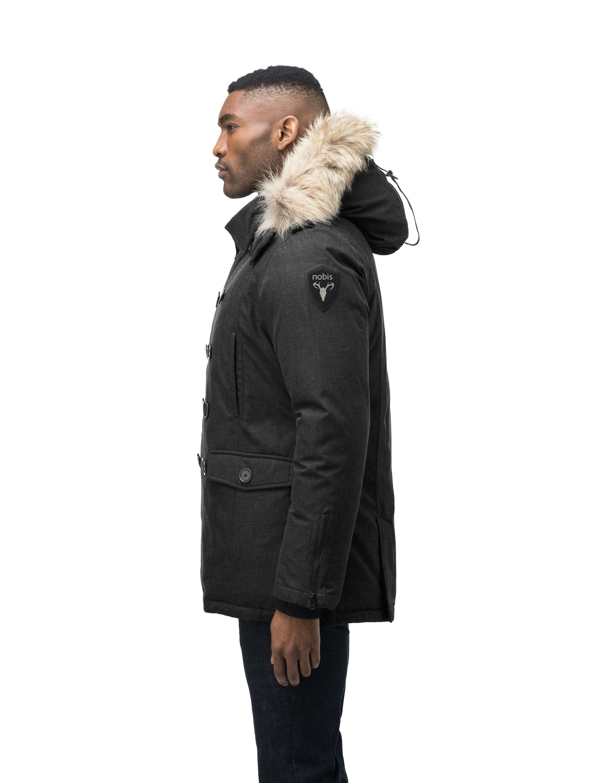 Men's double breasted down filled parka in H. Black