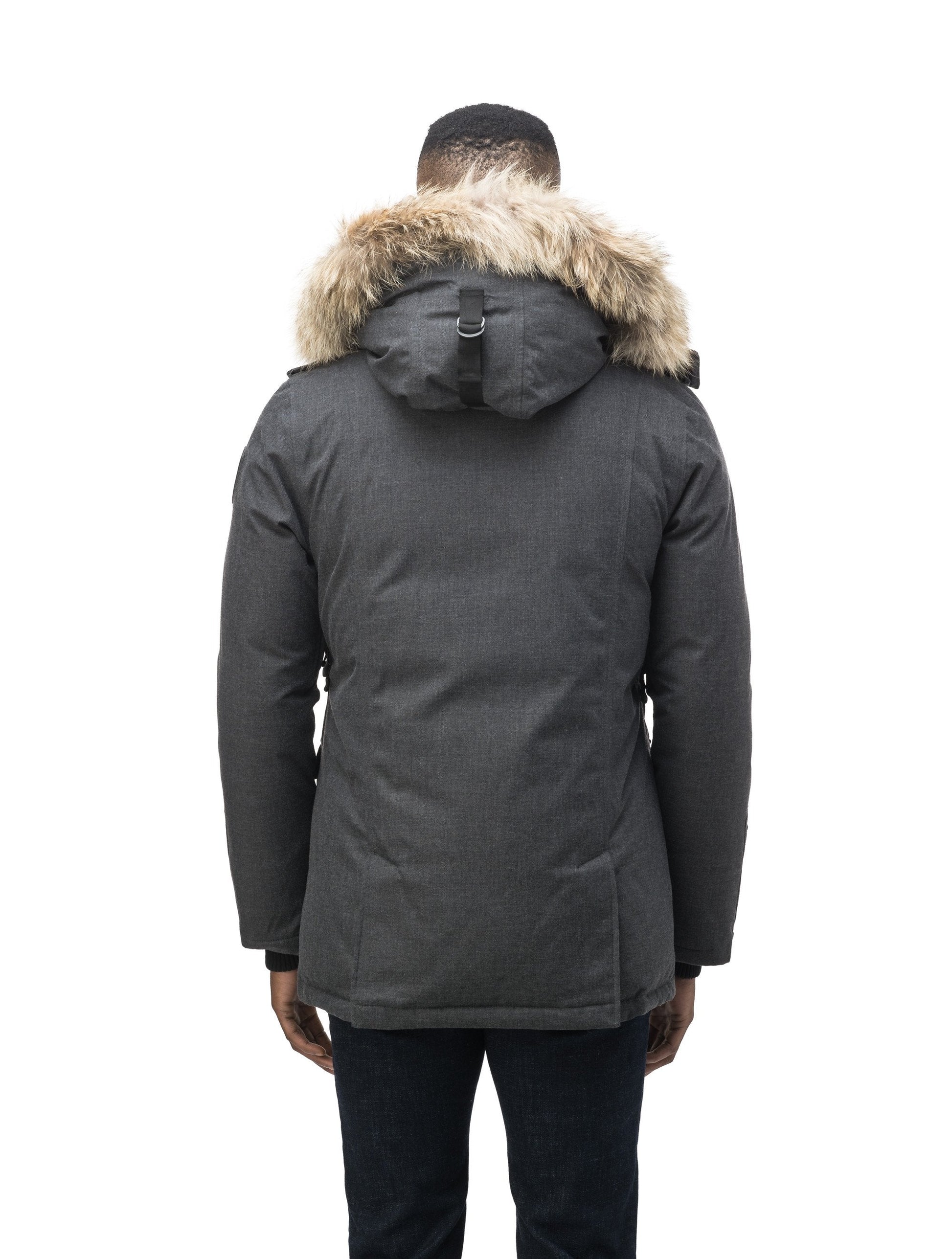 Men's double breasted down filled parka in H. Charcoal