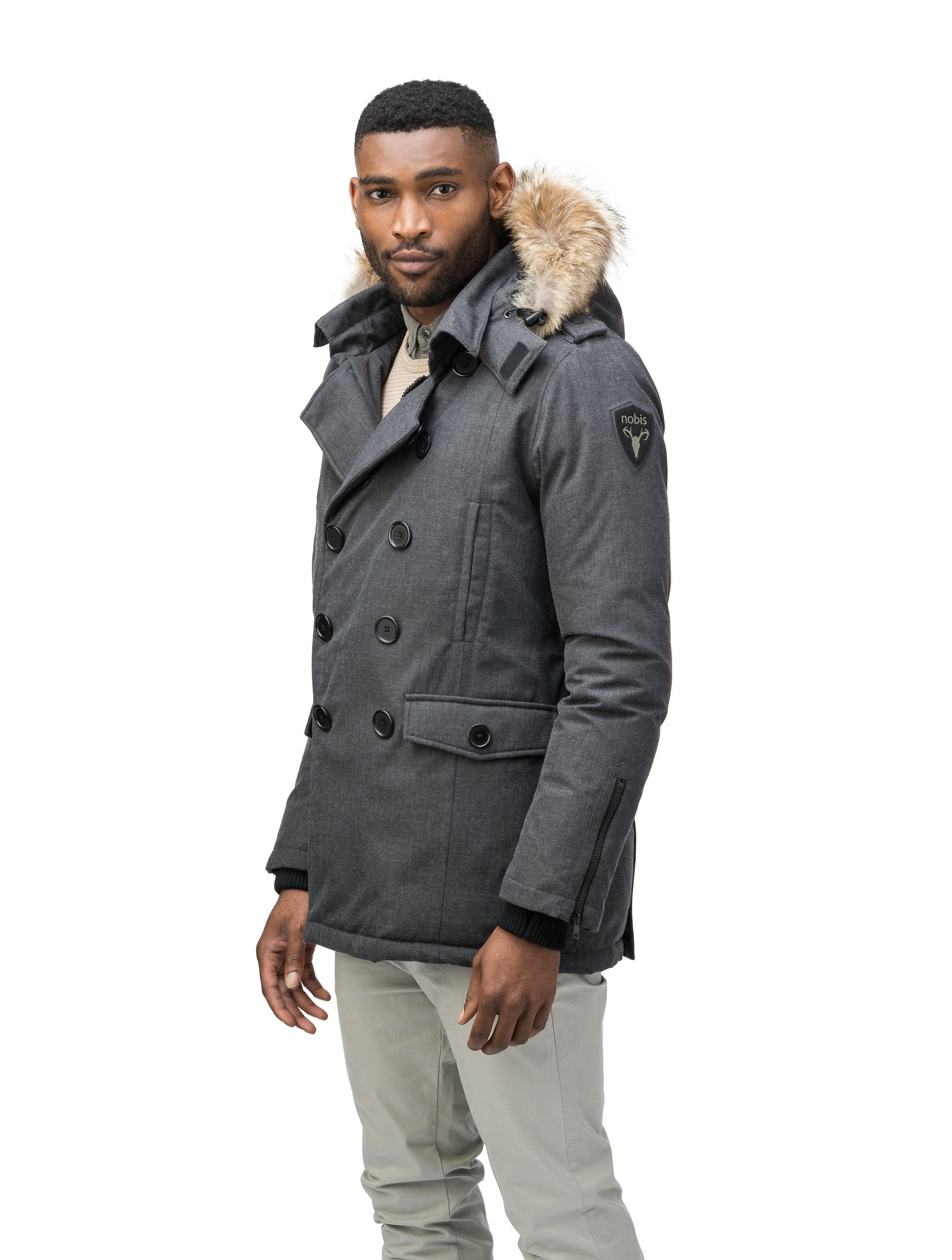 Men's double breasted down filled parka in H. Charcoal