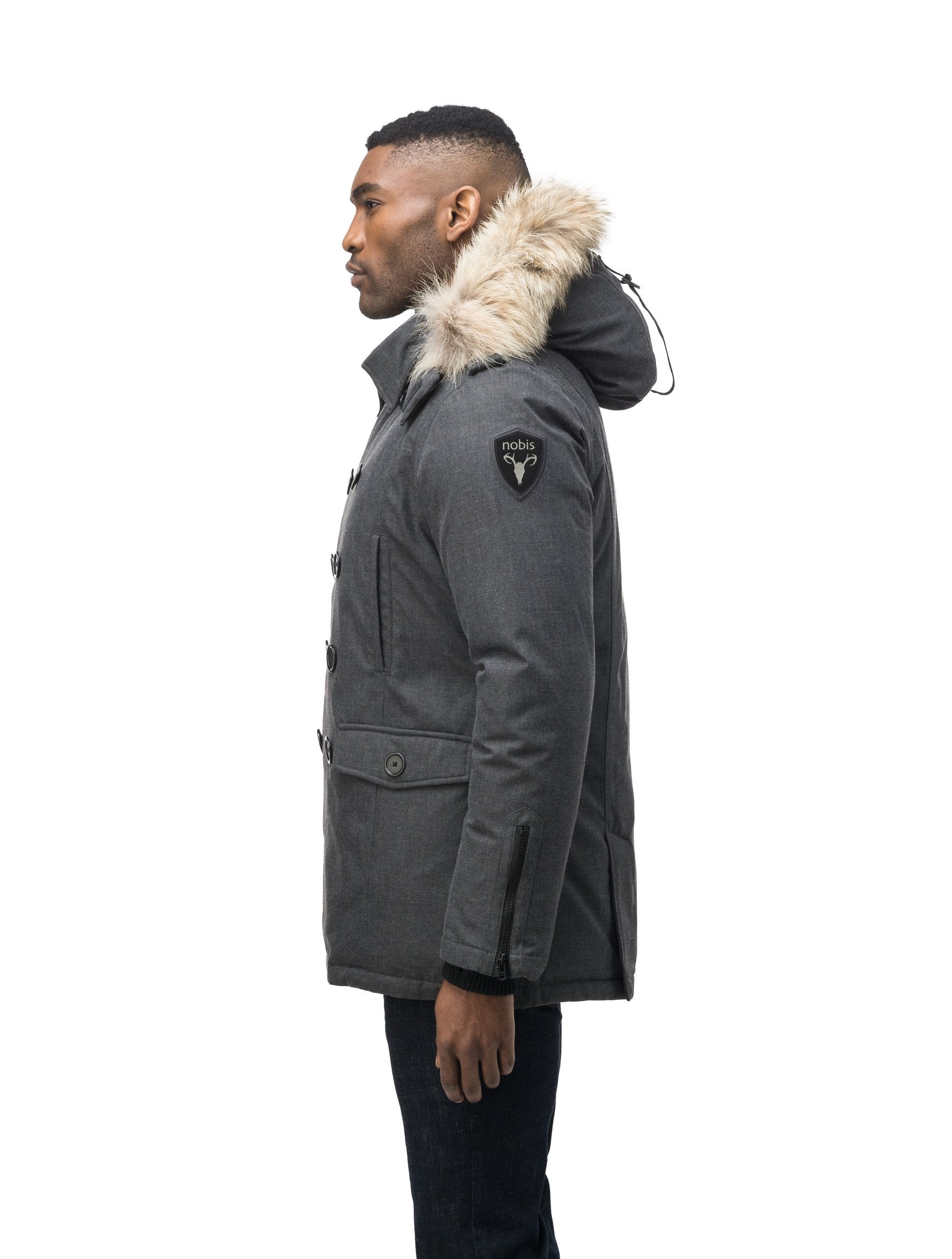 Men's double breasted down filled parka in H. Charcoal