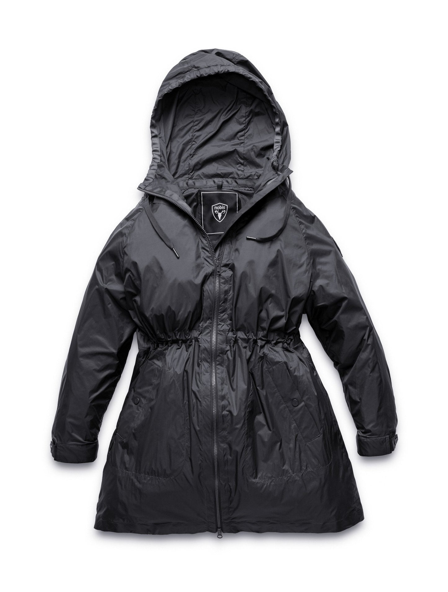 Women's knee-length zip-up windbreaker in Black